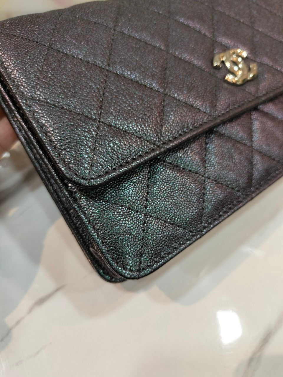 Chanel WOC Iridescent Purple Black SHW #27. Size 20x11x3cm