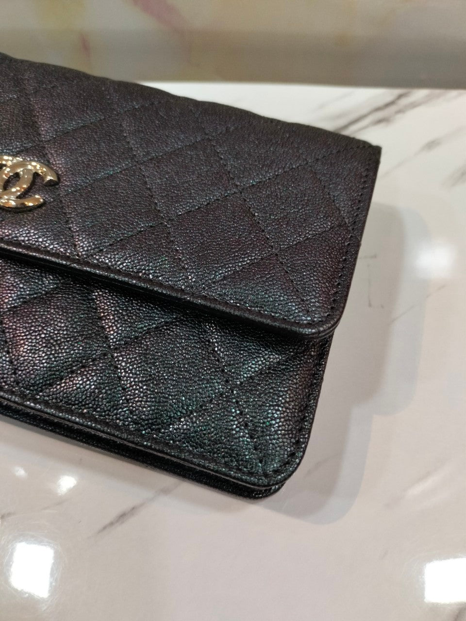 Chanel WOC Iridescent Purple Black SHW #27. Size 20x11x3cm