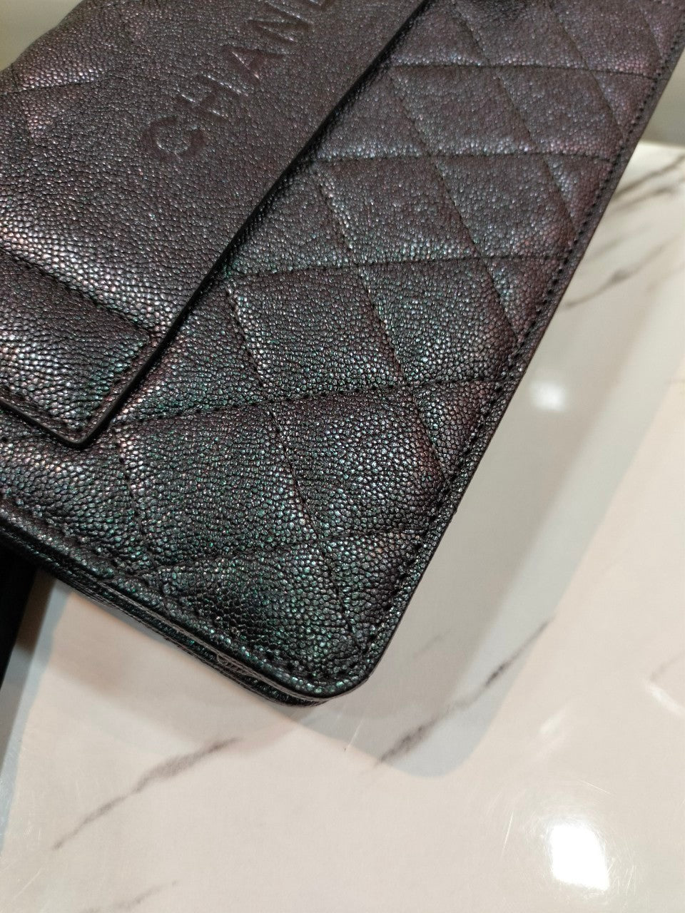 Chanel WOC Iridescent Purple Black SHW #27. Size 20x11x3cm