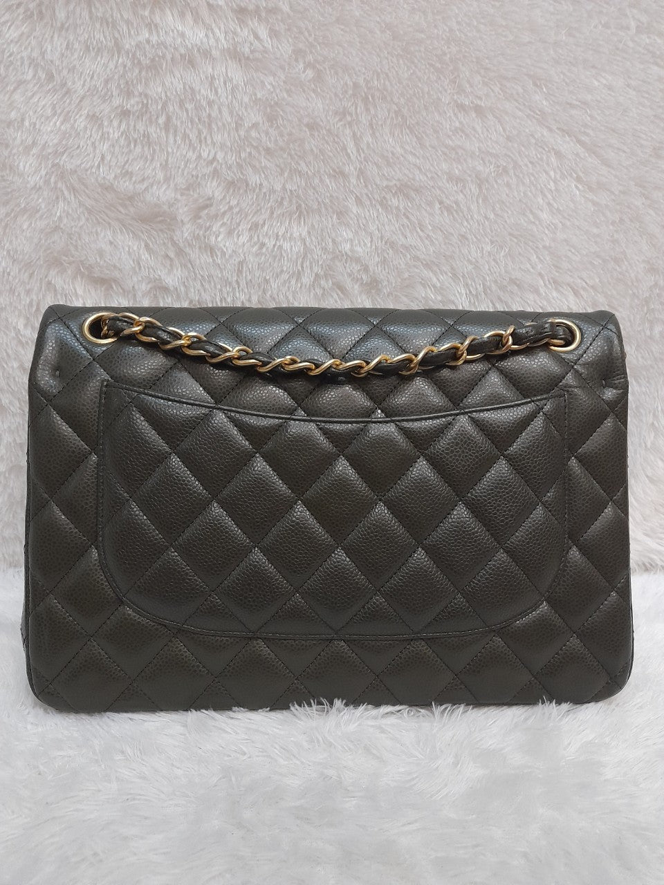 Chanel Jumbo Caviar Olive GHW DF #21. Size 30x19,5x10cm