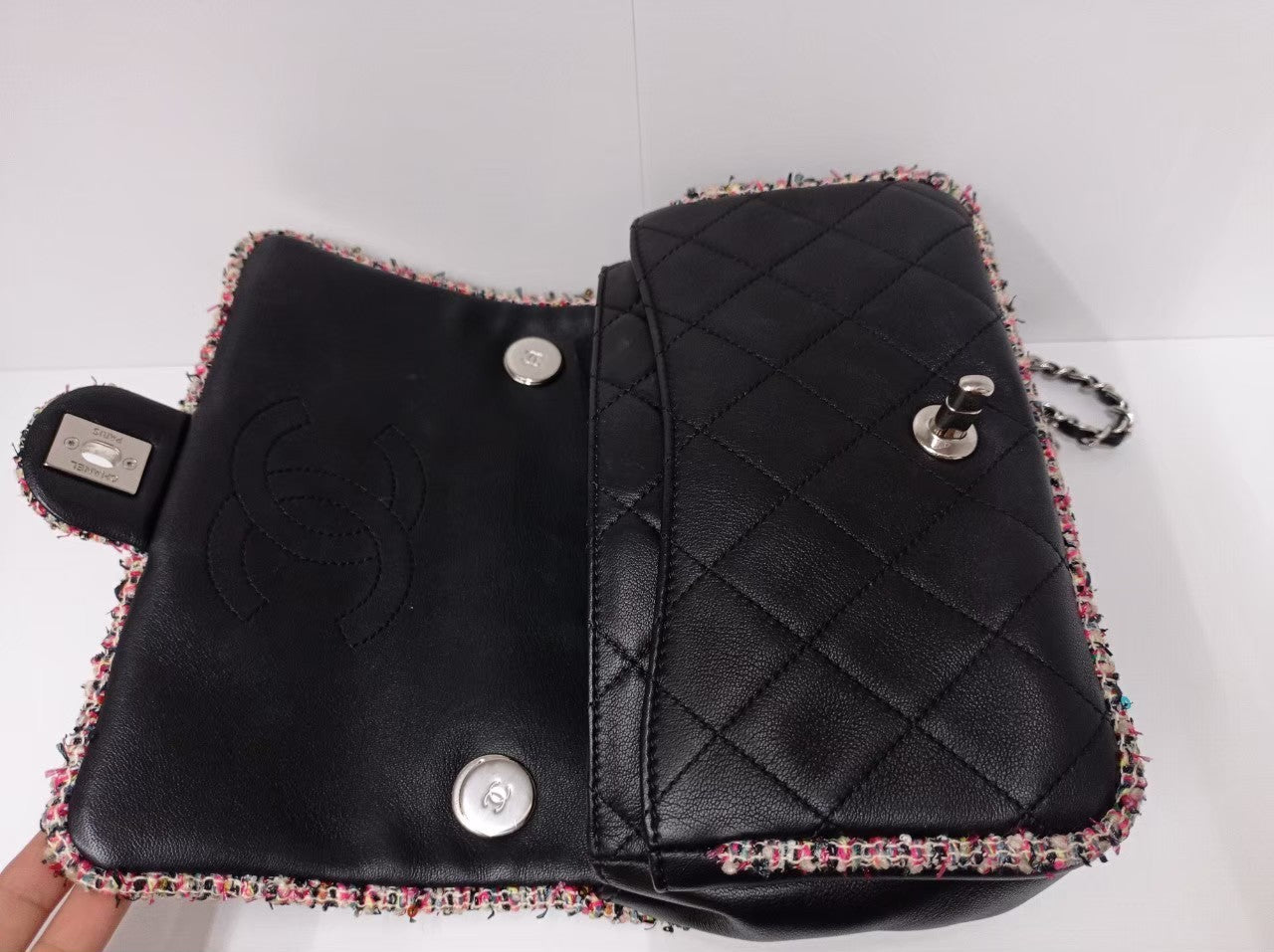 Chanel Mini Black Lamb Tweed SHW #28 Size 20x13x7cm
