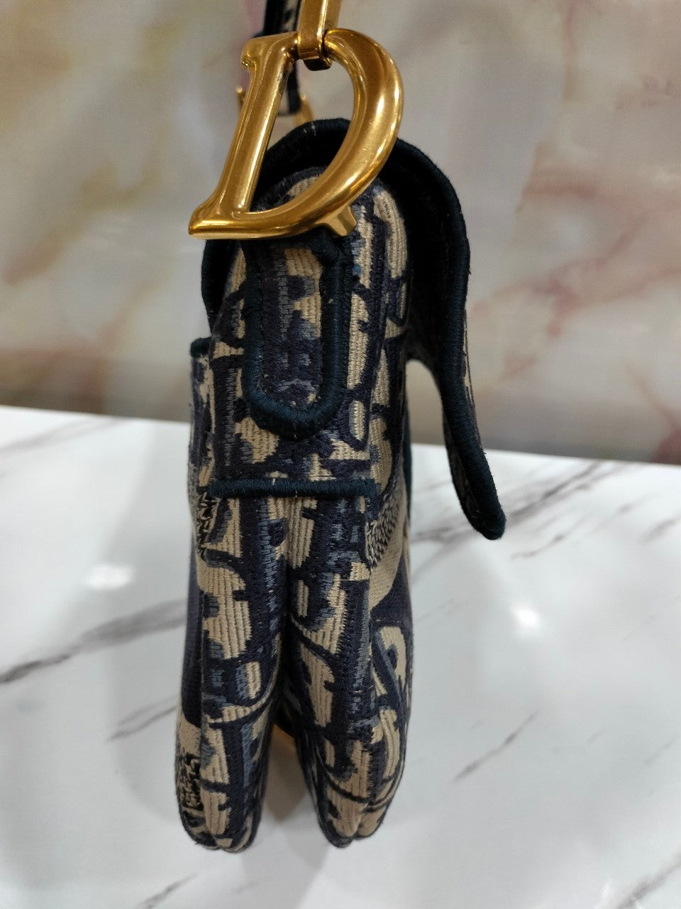 Dior Saddle Medium Oblique Embroidery Navy GHW 2020