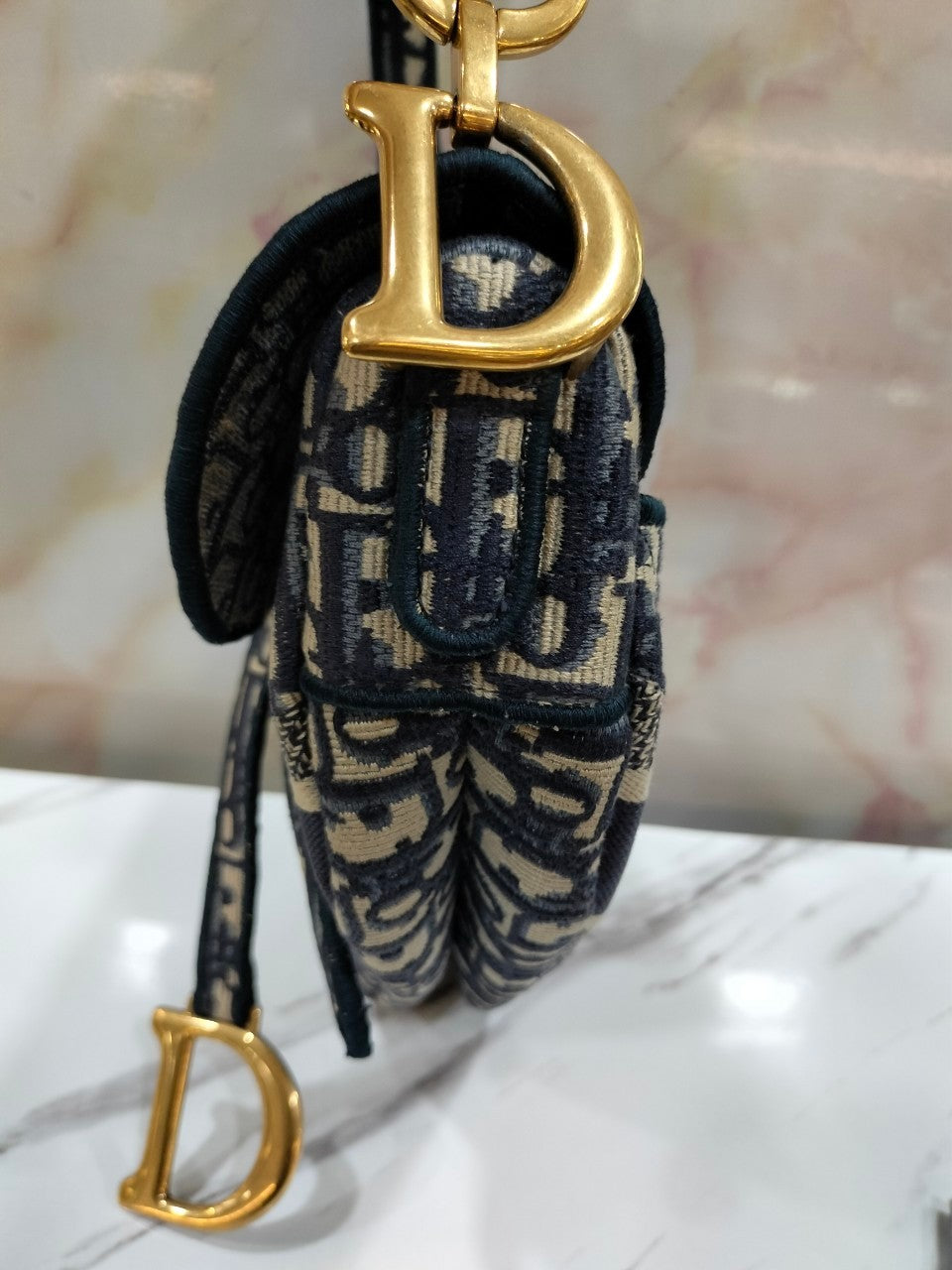 Dior Saddle Medium Oblique Embroidery Navy GHW 2020