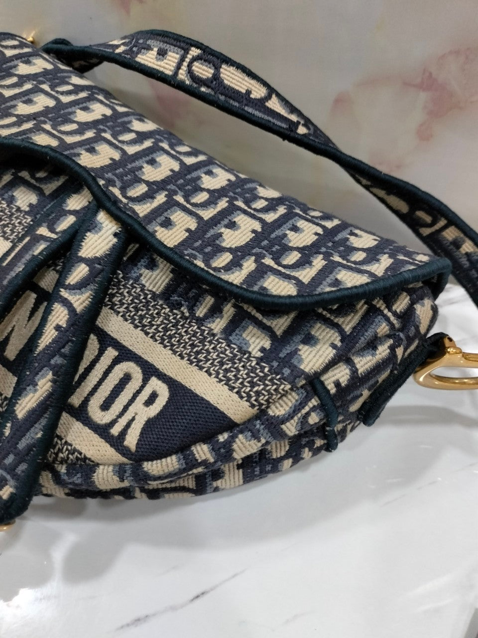 Dior Saddle Medium Oblique Embroidery Navy GHW 2020