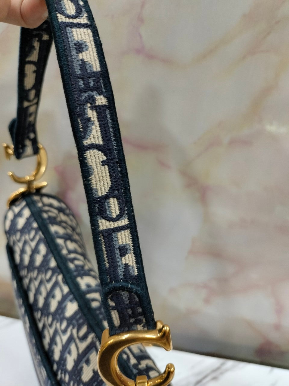 Dior Saddle Medium Oblique Embroidery Navy GHW 2020