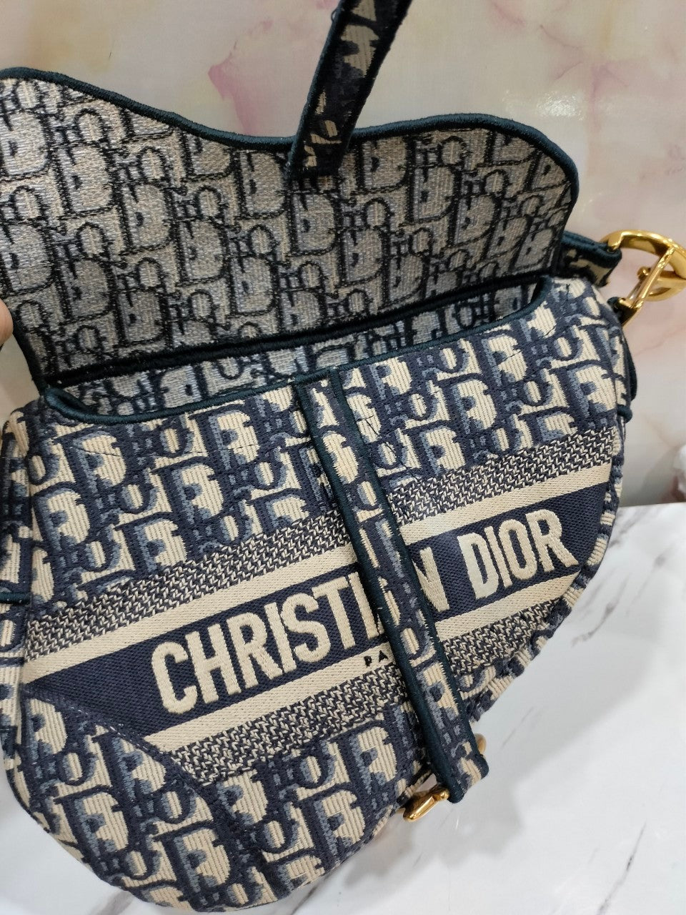 Dior Saddle Medium Oblique Embroidery Navy GHW 2020