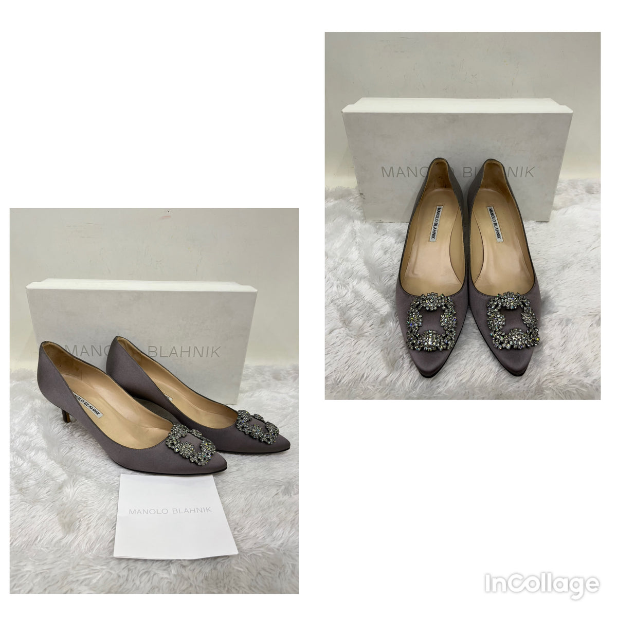 Manolo Blahnik Hangis Satin Pumps Dark Grey Size 37