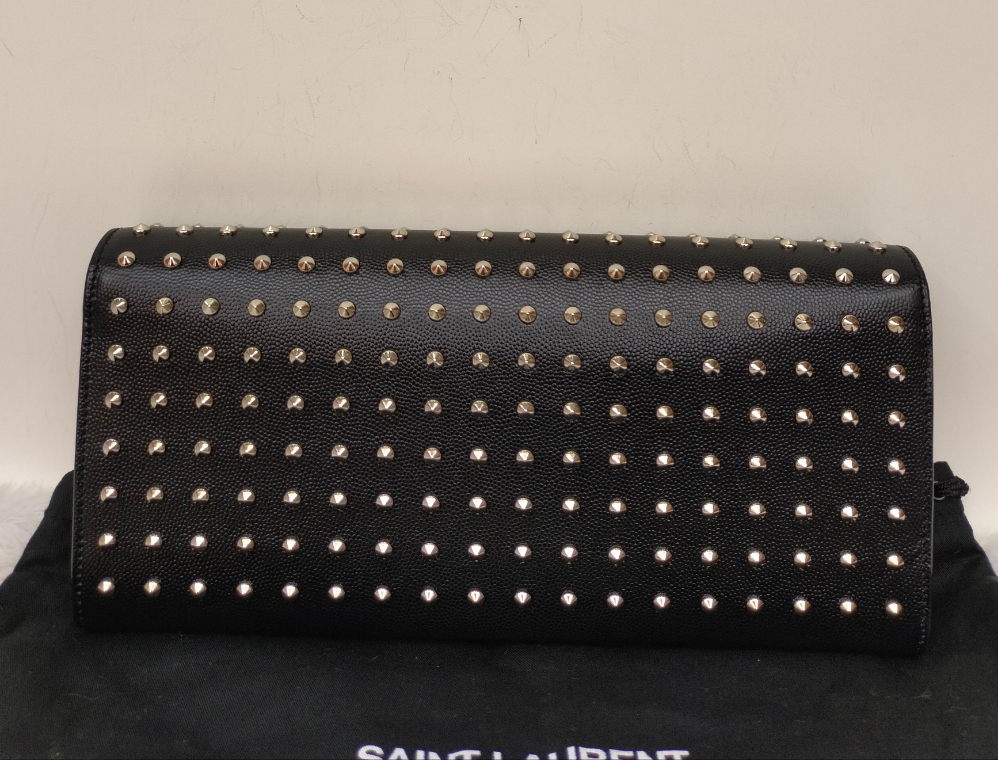 YsL Kate Cassandre Clutch Studded Grained Black SHW 2014
