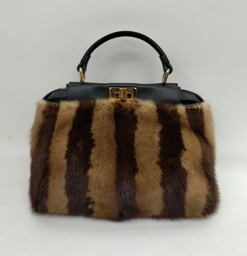 Fendi Peekaboo Mini Fur Black Brown GHW