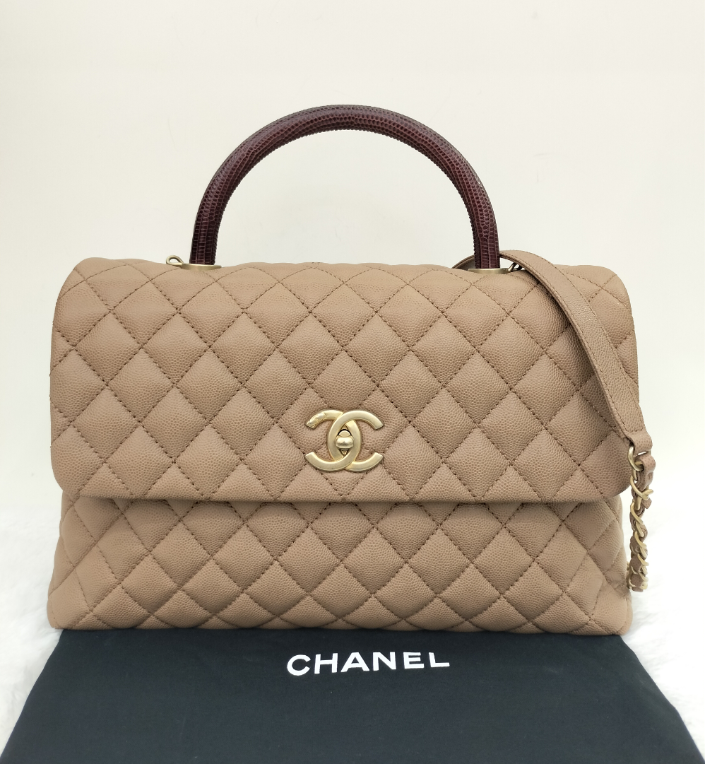 Chanel Coco Handle Large Caramel Handle Lizard GHW #24