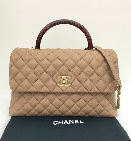 Chanel Coco Handle Large Caramel Handle Lizard GHW #24