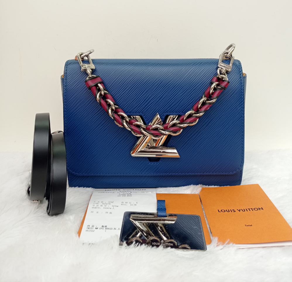 LV Twist MM Epi Braided Bleu Roi Safran Black 2019