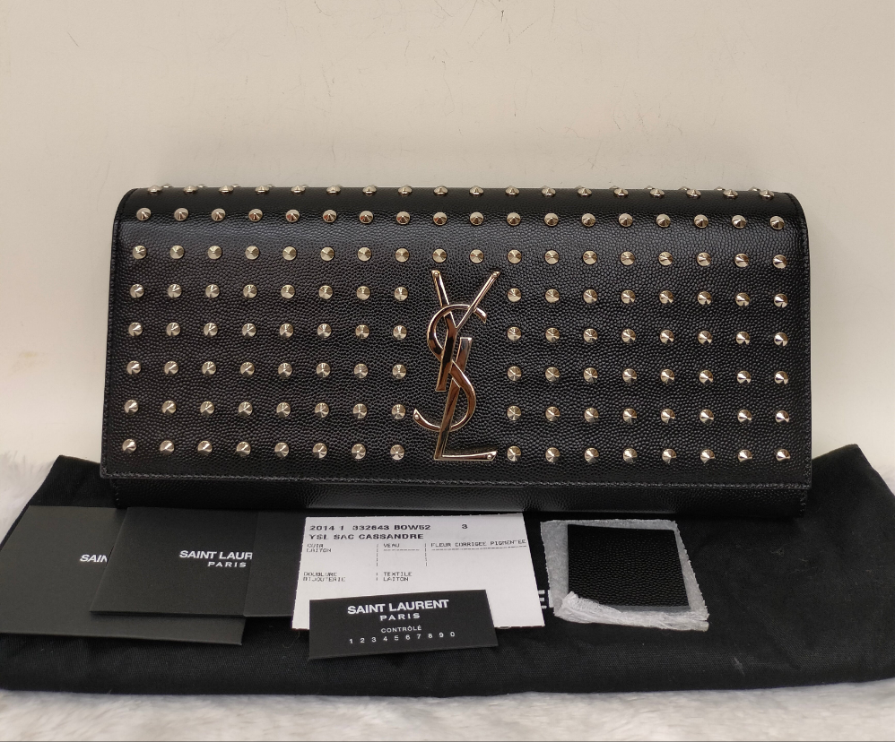YsL Kate Cassandre Clutch Studded Grained Black SHW 2014