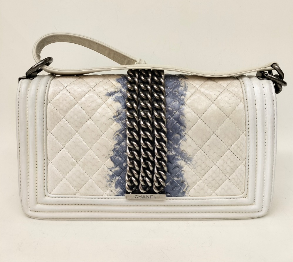 Chanel Boy 25 Rock Python White Blue RHW #17