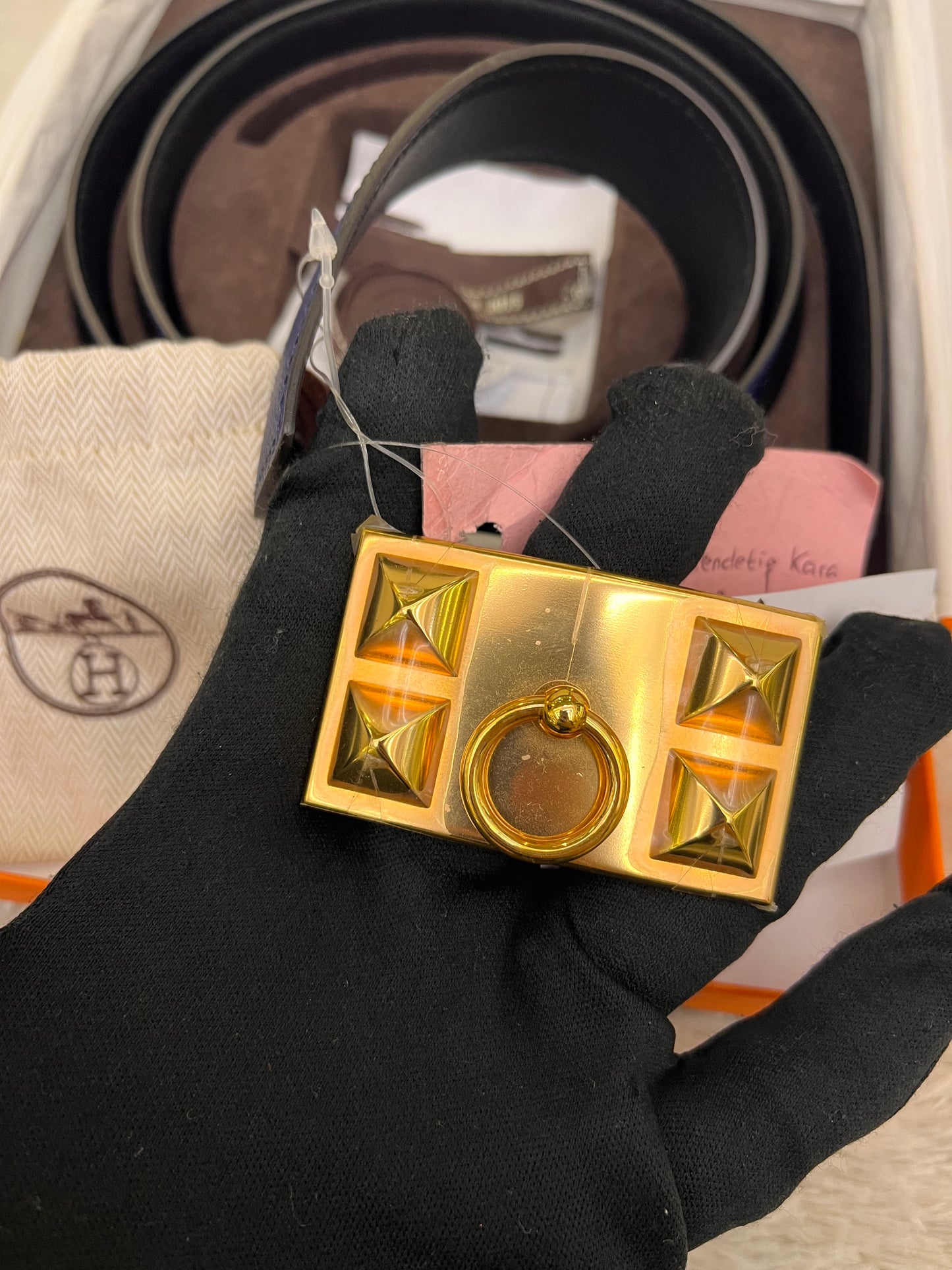 Hermes Belt Pendetif Kara Bois Petrole Blaeu Paon Sise 100 #R Square (Receipt, Buckle, DB, Box)