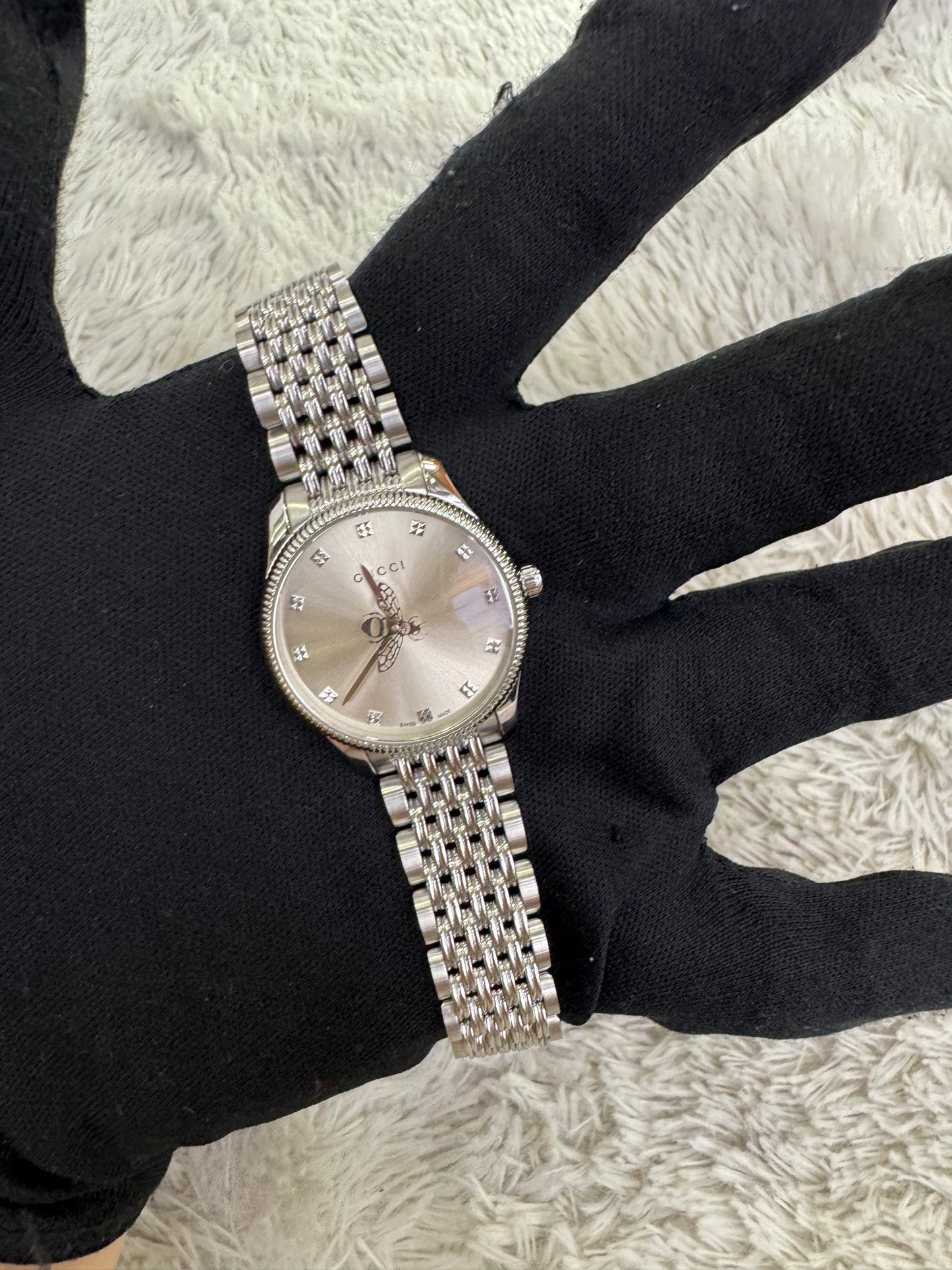 Gucci G-Timeless Bee Metal Watch Silver 29mm (Spons, box)
