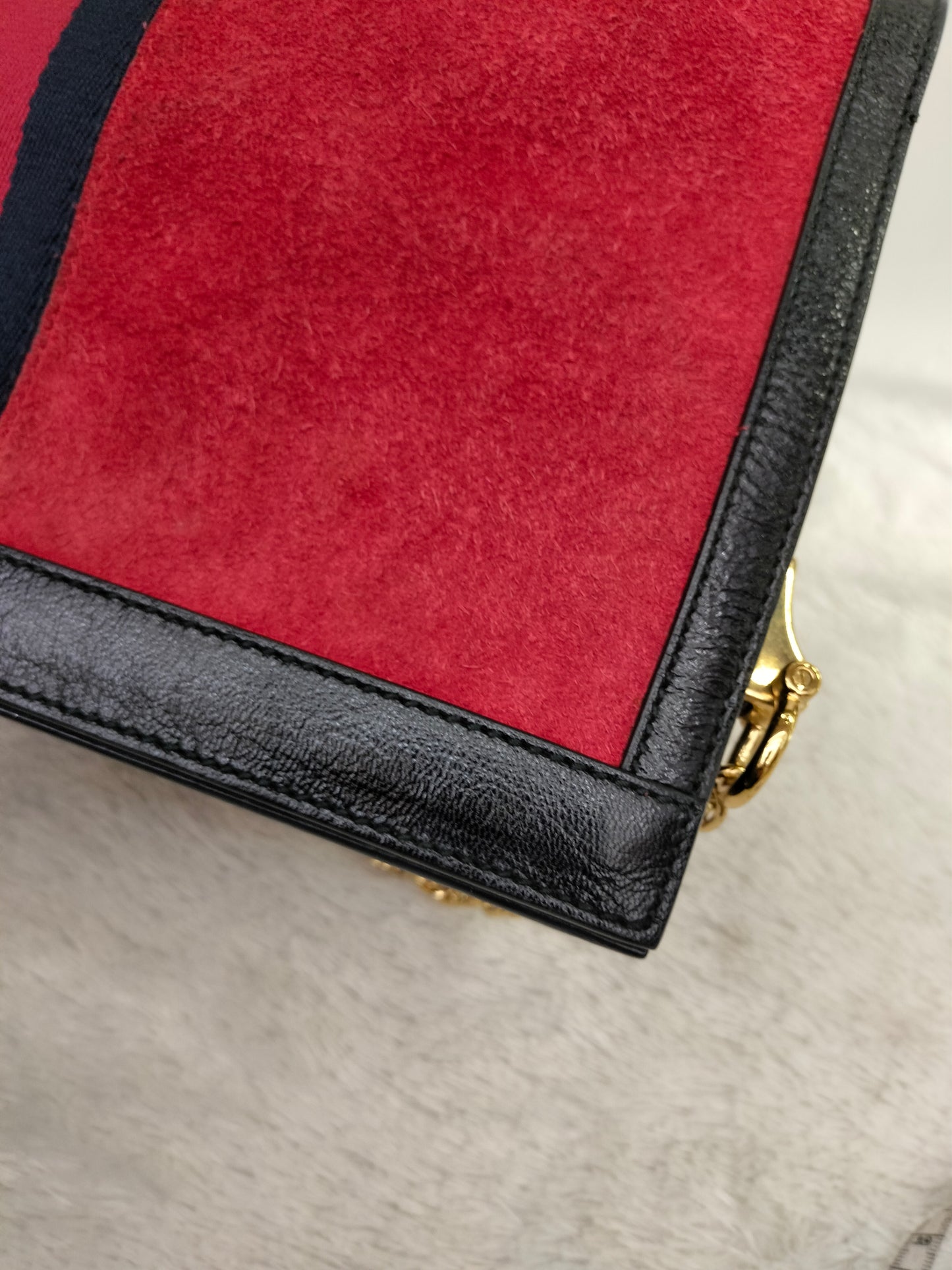Gucci Ophidia Medium Suede Patent Black Red GHW