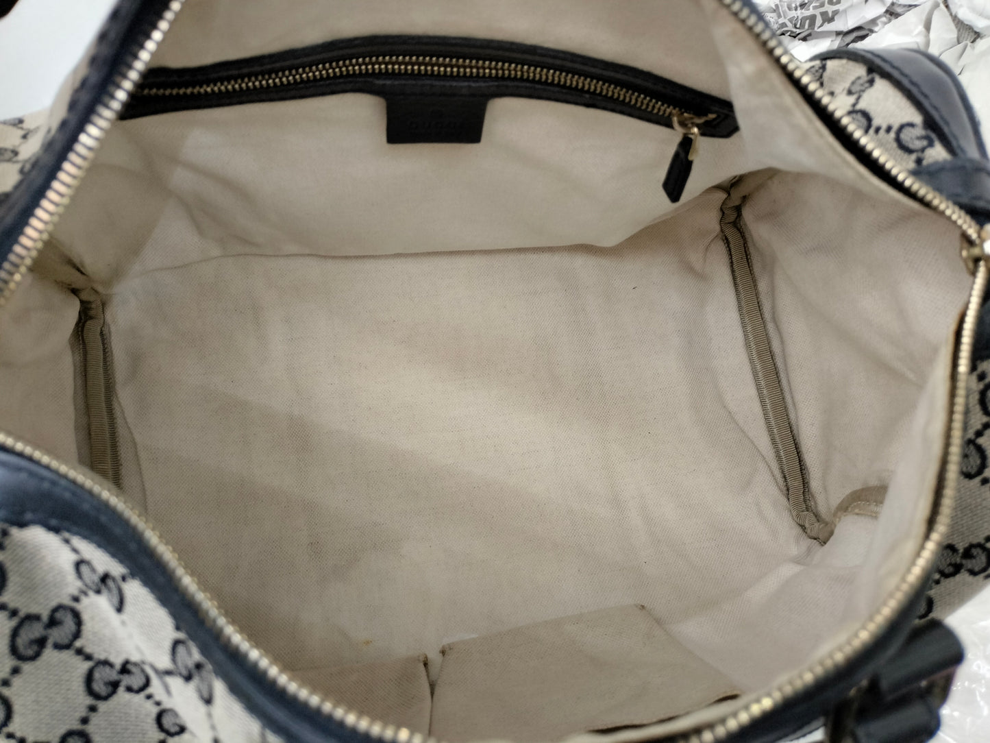 Gucci Boston Canvas Stripe Dark Blue GHW