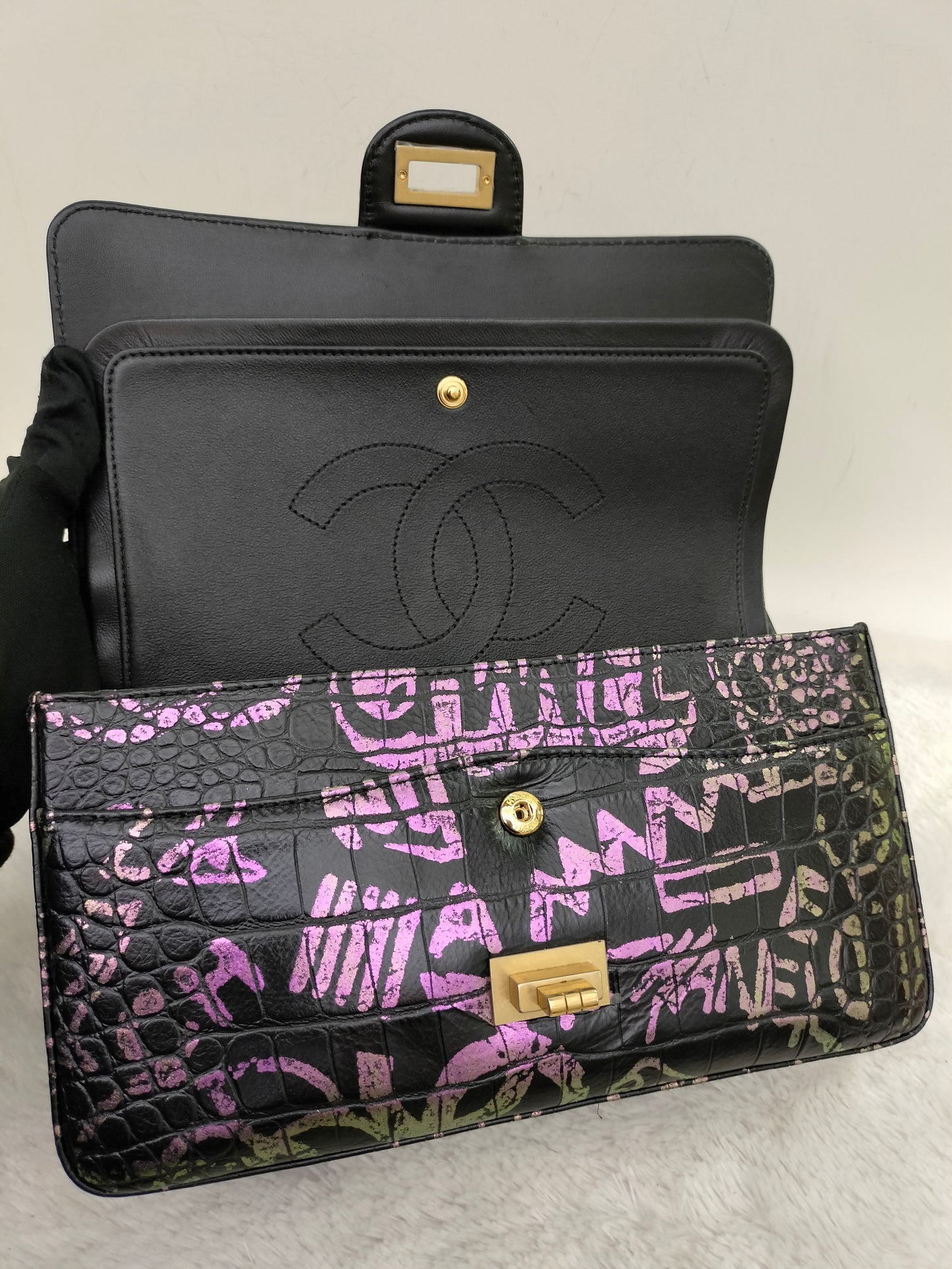 Chanel Reissue Medium Croco Graffity Black GHW DF #28