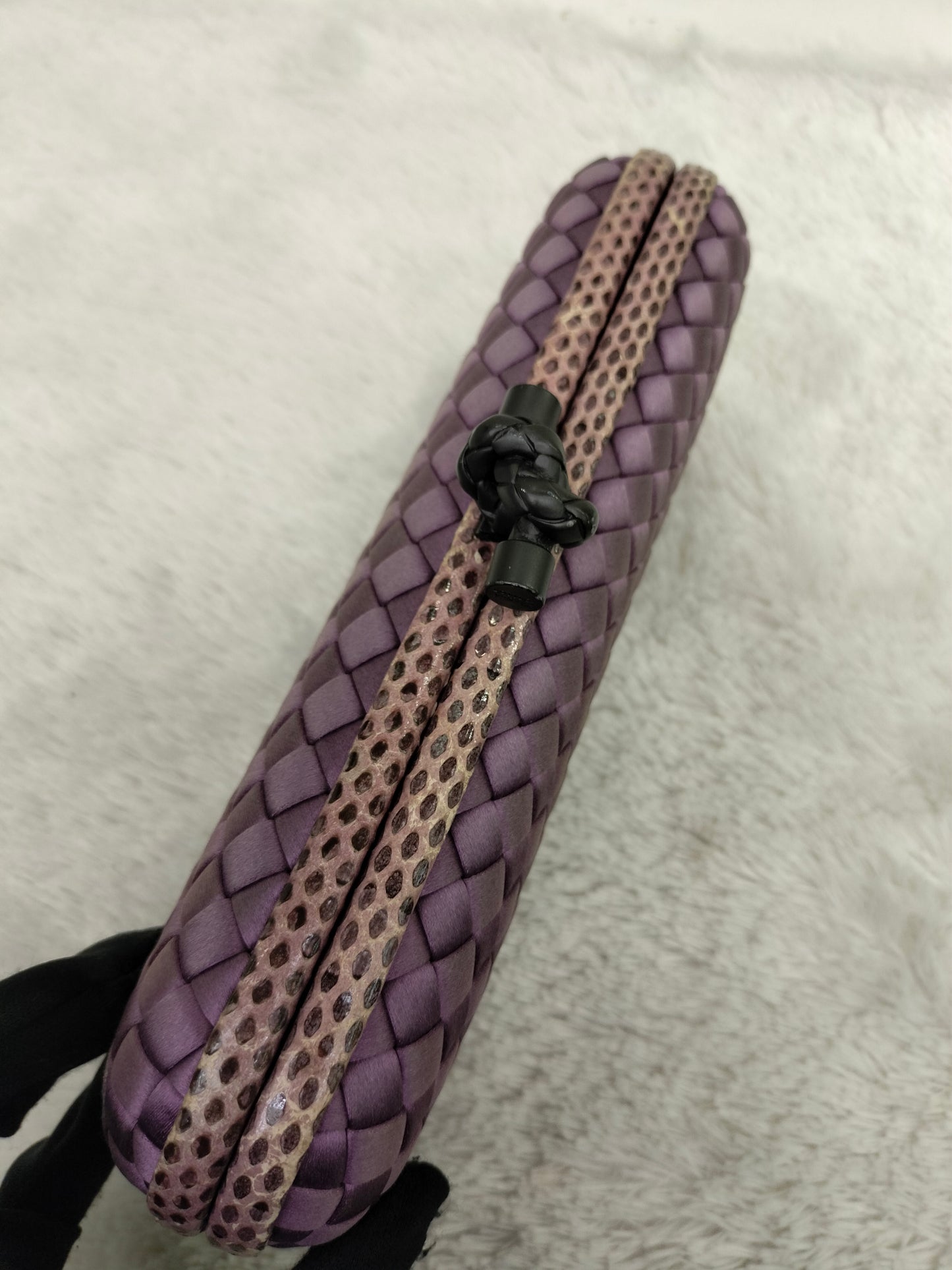 Bottega Veneta Knot Long Clutch Snakeskin Satin Purple