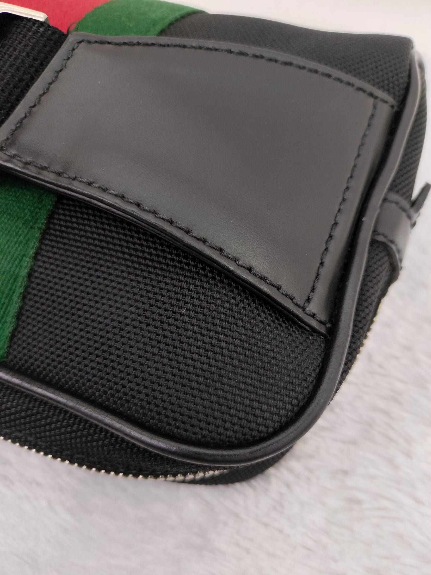 Gucci Techno Web Belt Bag Stripe Canvas Black SHW