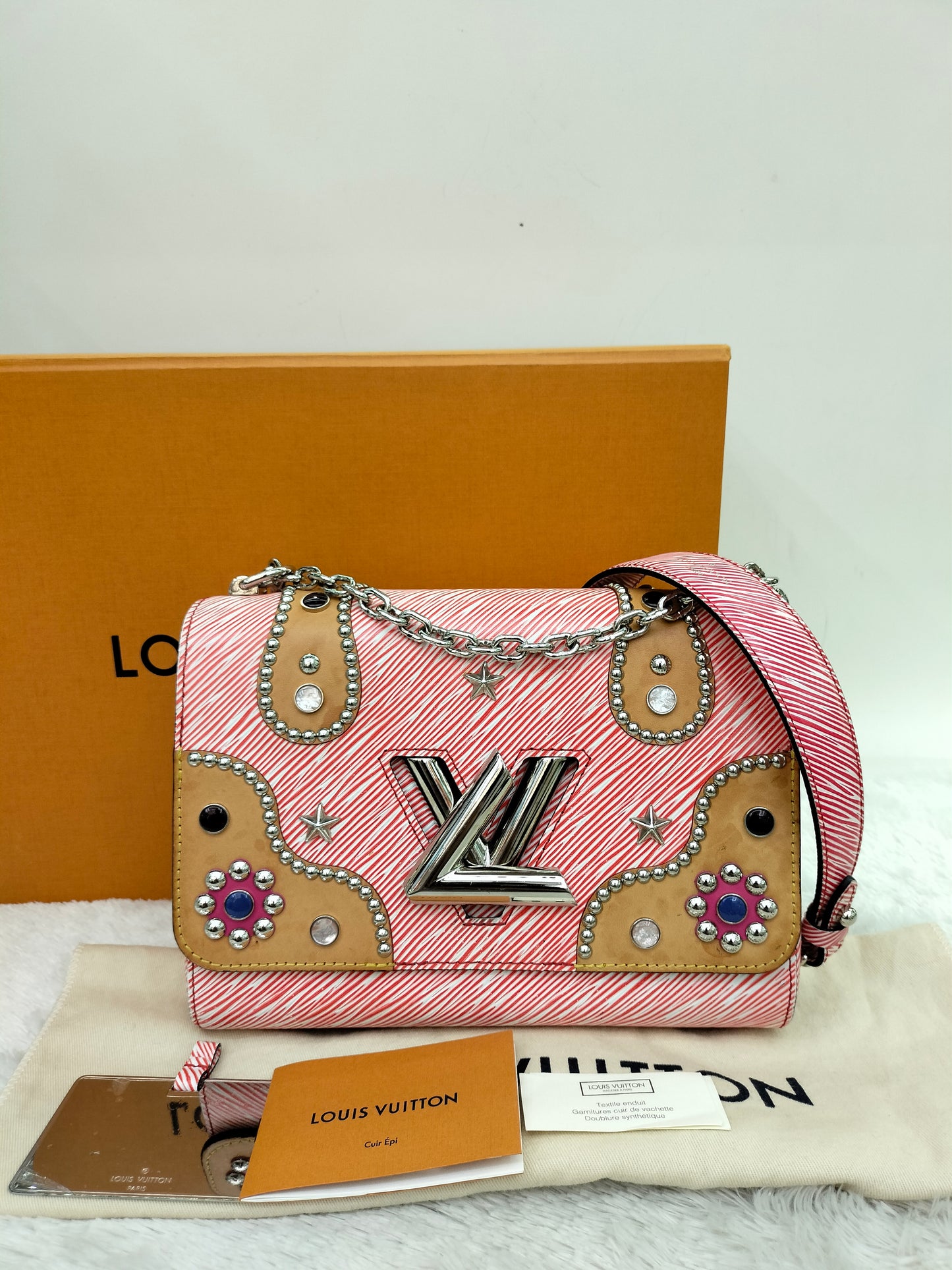 LV Twist MM Epi Studded Denim Red 2017