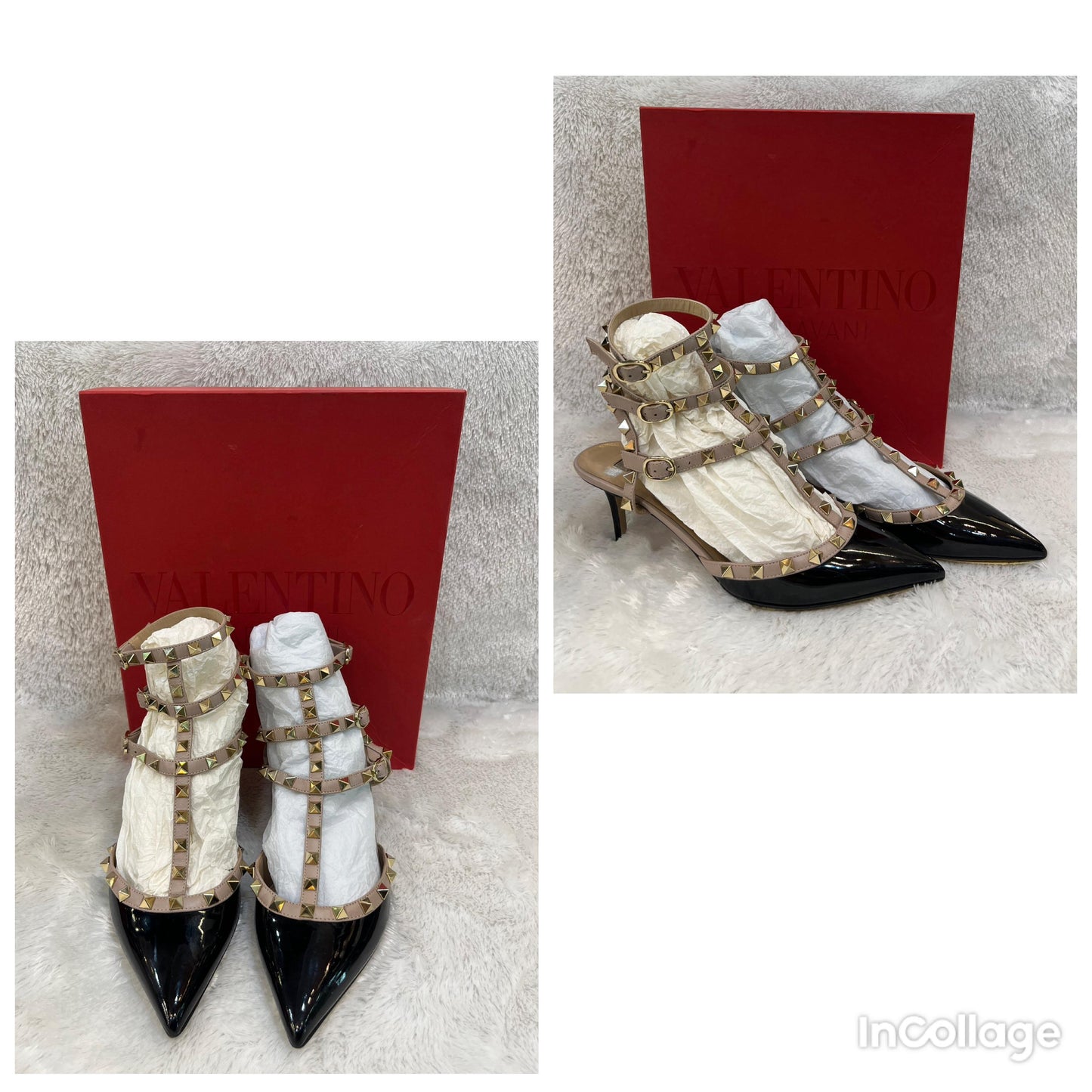 Valentino Slingback Pumps Rockstud Patent Black Size 38½