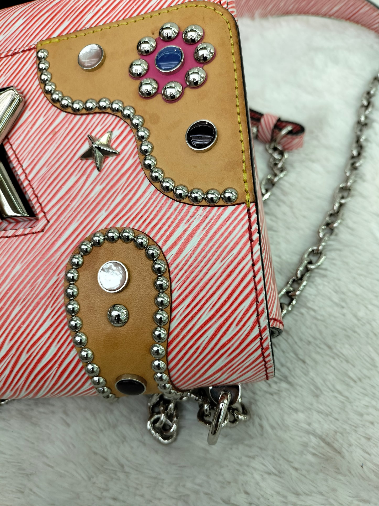 LV Twist MM Epi Studded Denim Red 2017