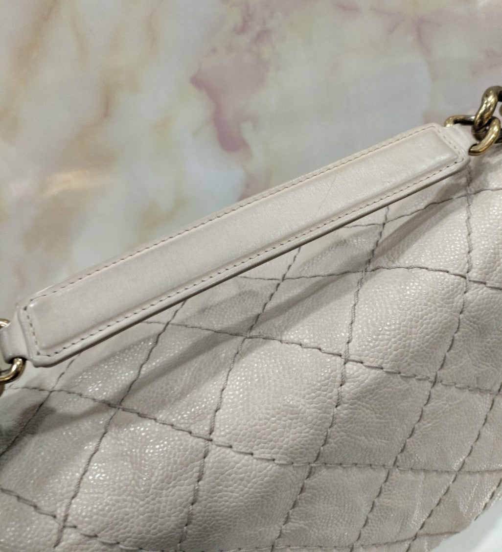 Chanel Coco Pleats Flap Messenger Caviar Beige #17 Size 50x35x7cm