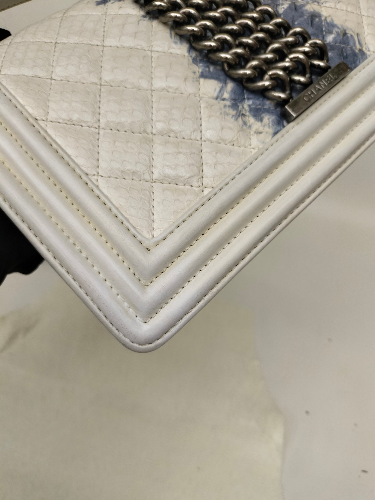 Chanel Boy 25 Rock Python White Blue RHW #17