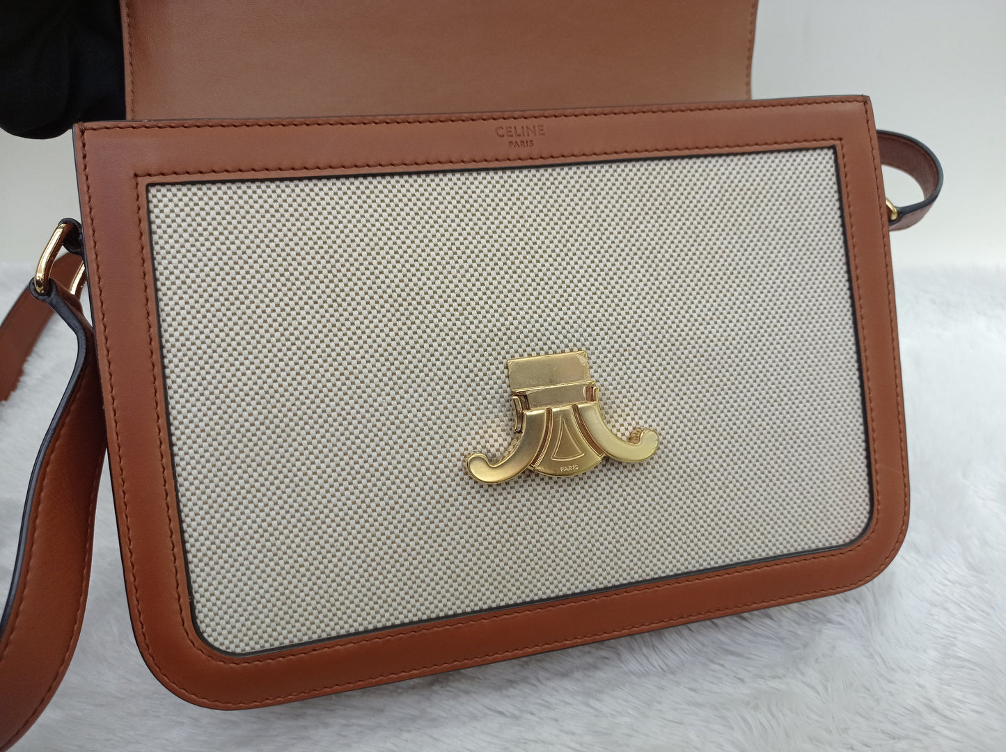 Celine Triomphe Canvas White Tan GHW 2019