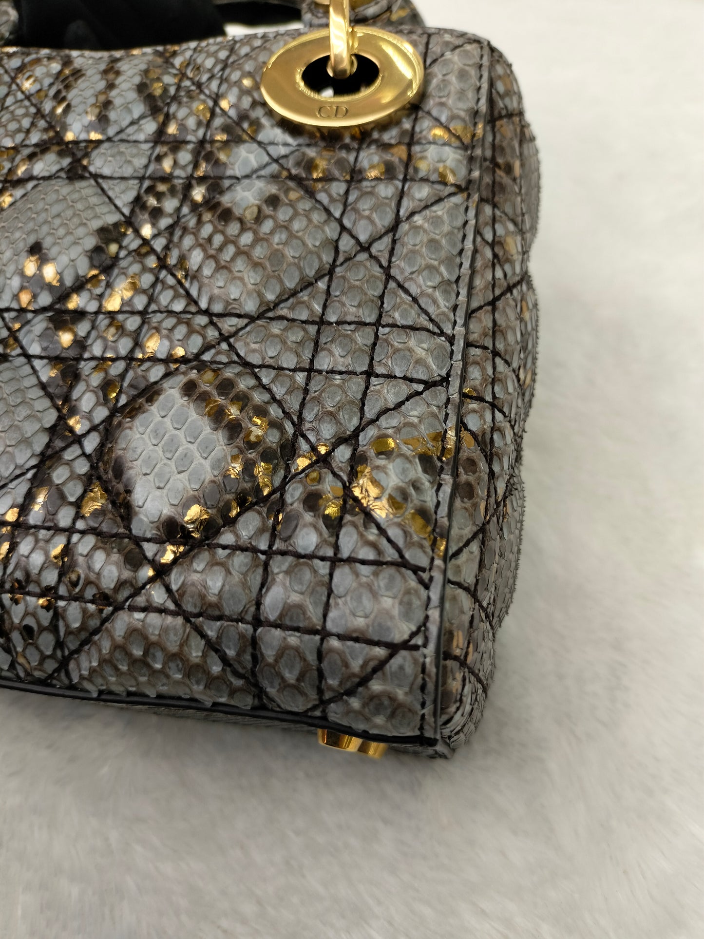 Lady Dior Mini Cannage Supple Python Gray Gold GHW 2017