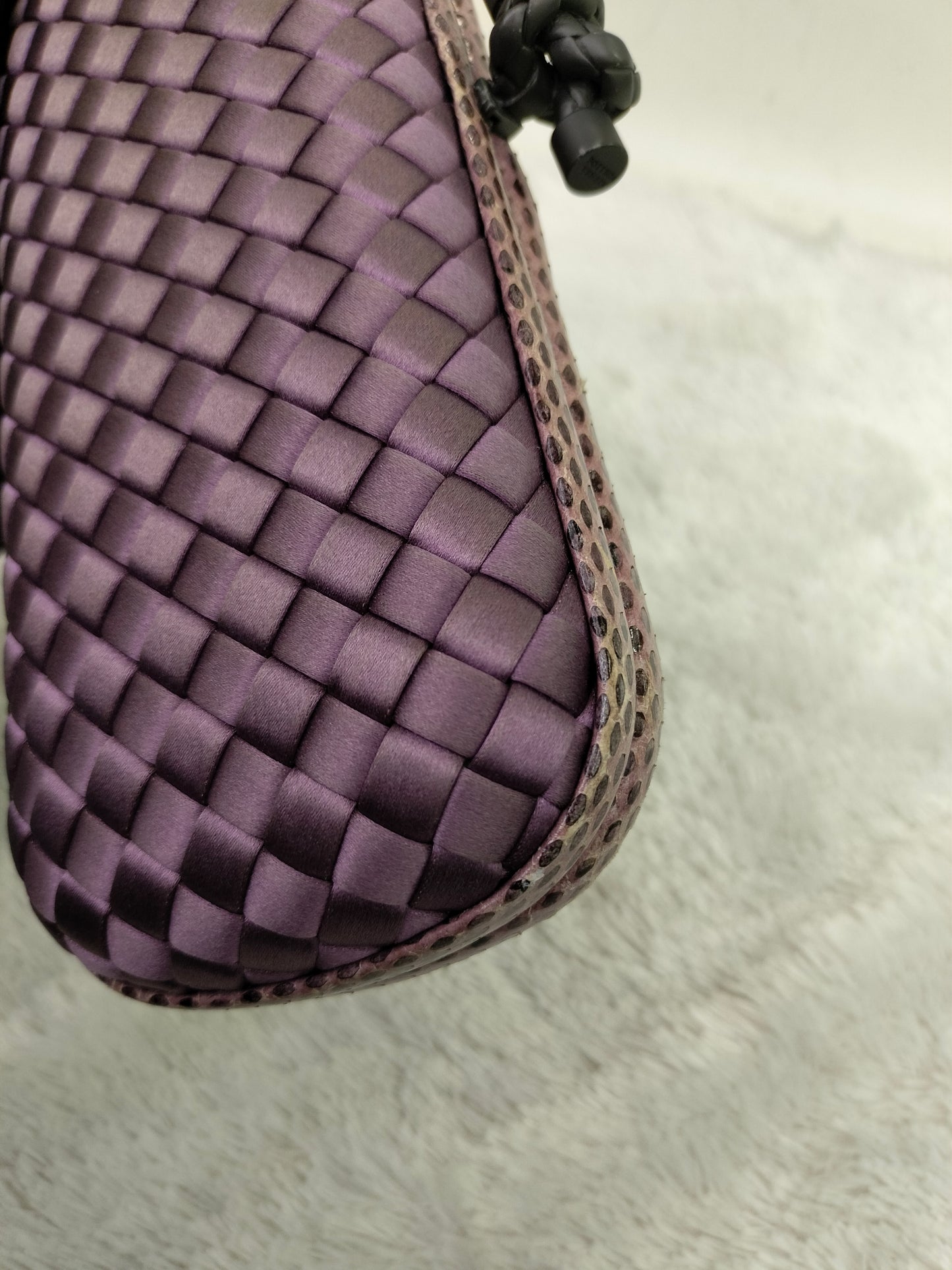 Bottega Veneta Knot Long Clutch Snakeskin Satin Purple