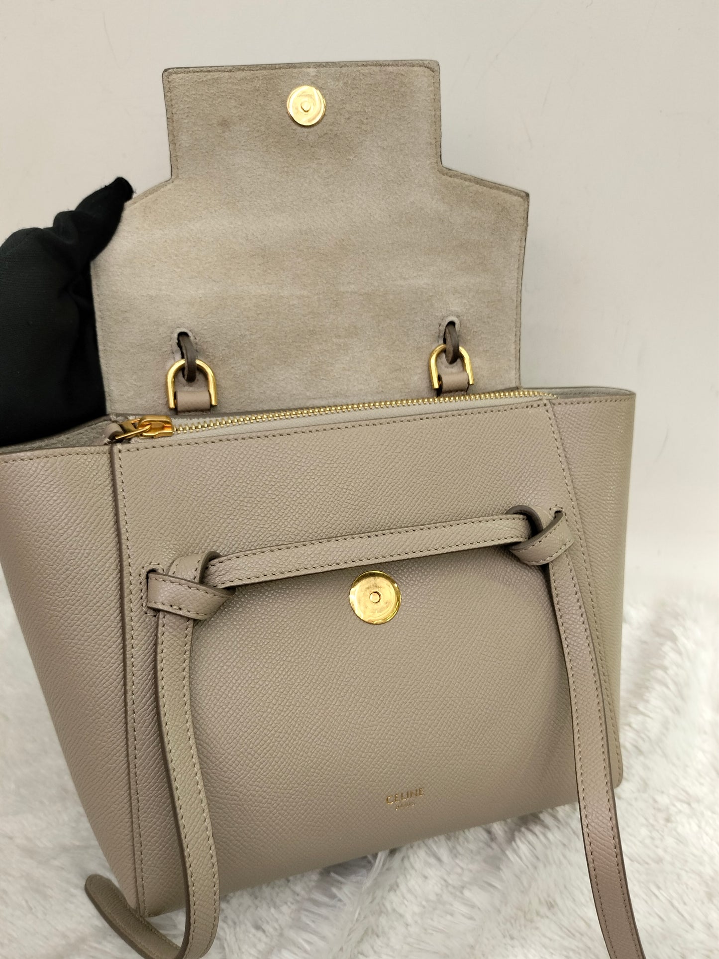Celine Nano Belt Grained Light Taupe GHW 2019