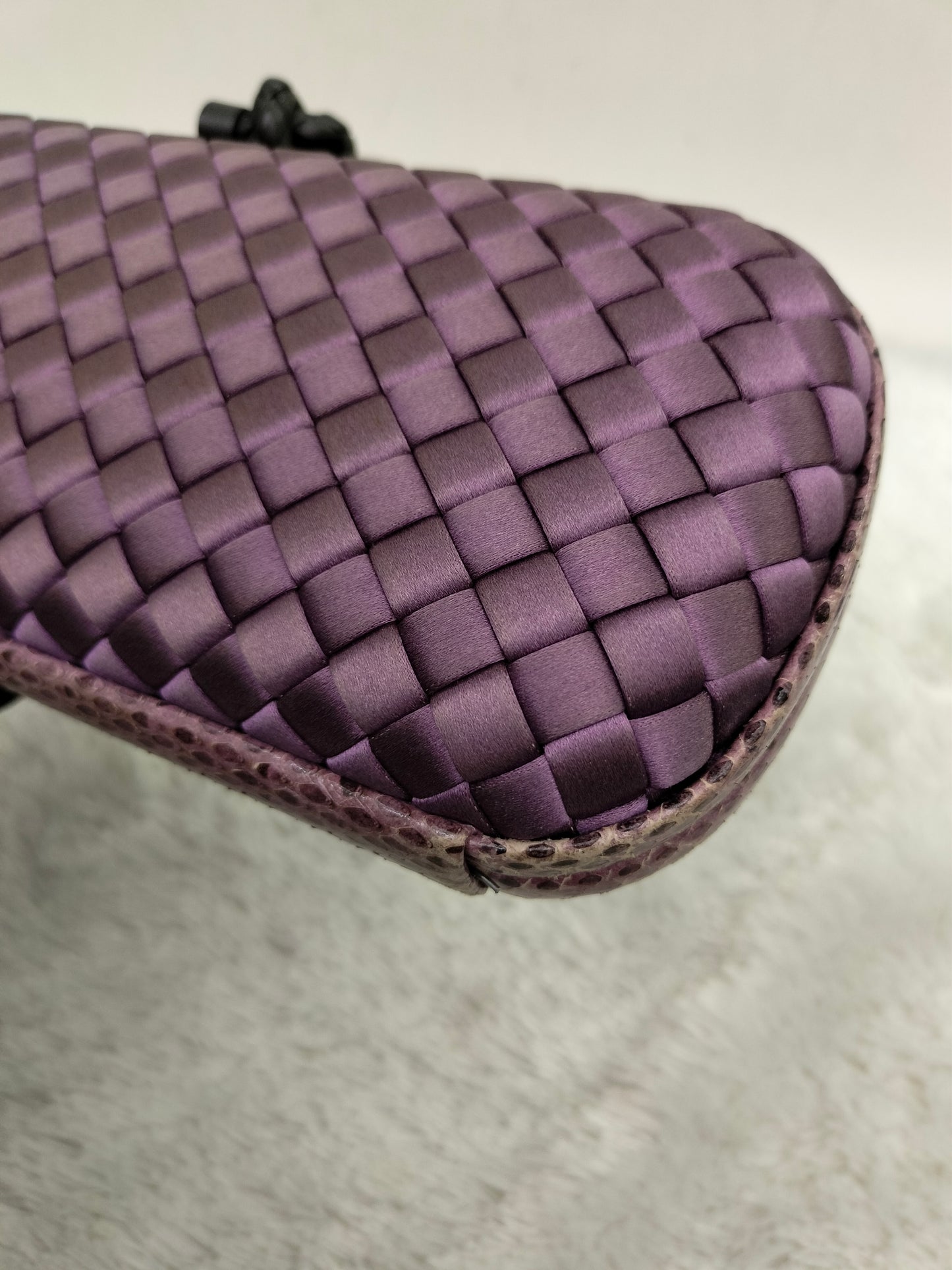 Bottega Veneta Knot Long Clutch Snakeskin Satin Purple