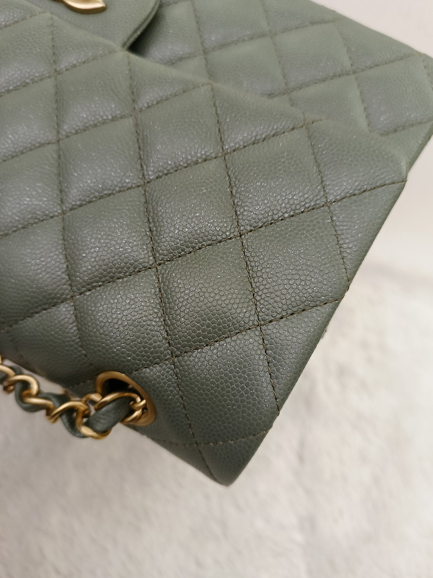 Chanel Medium Caviar Light Green GHW DF #25