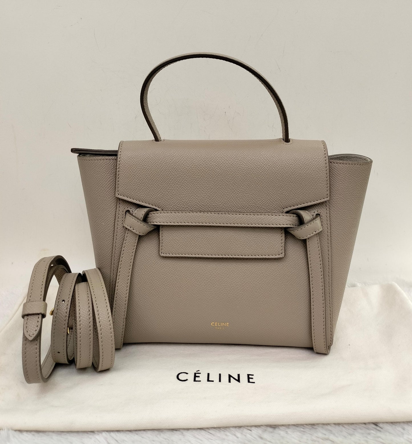 Celine Nano Belt Grained Light Taupe GHW 2019