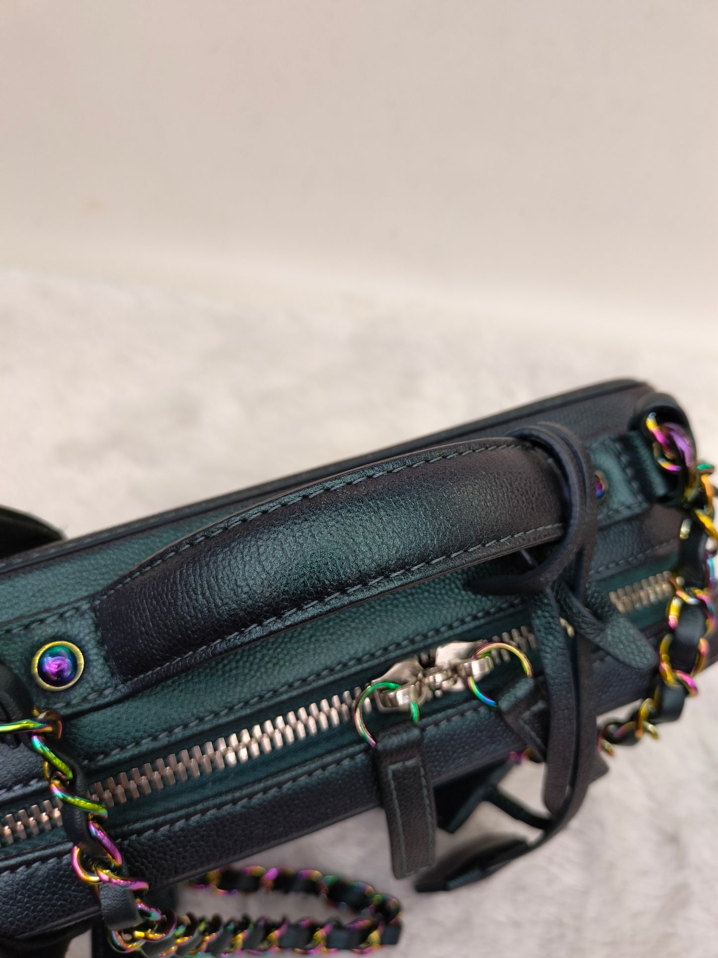 Chanel Filigree Vanity Case Medium Caviar Iridescent Rainbow Dark Turquoise #26