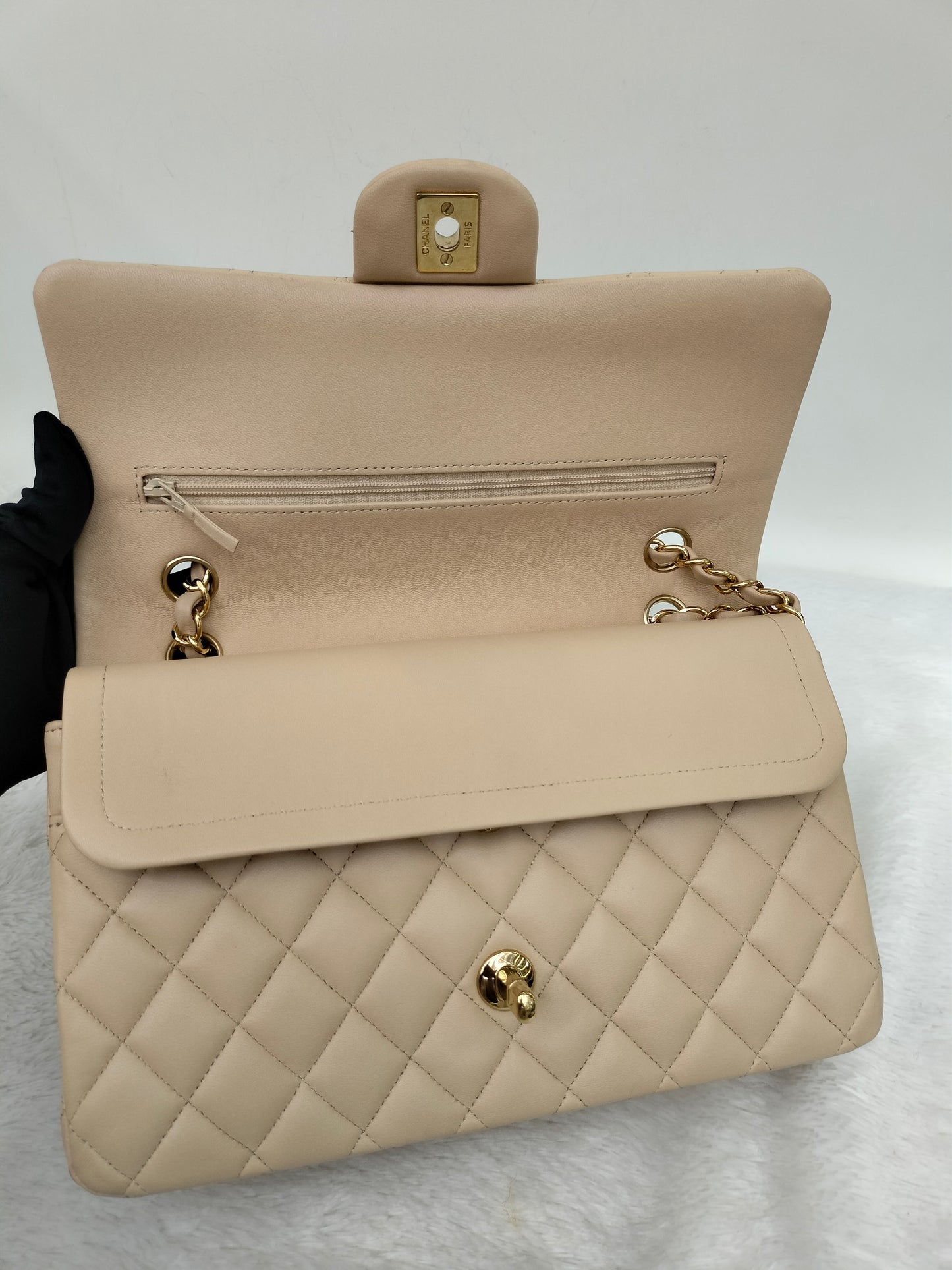 Chanel Medium Lamb Beige GHW DF #19