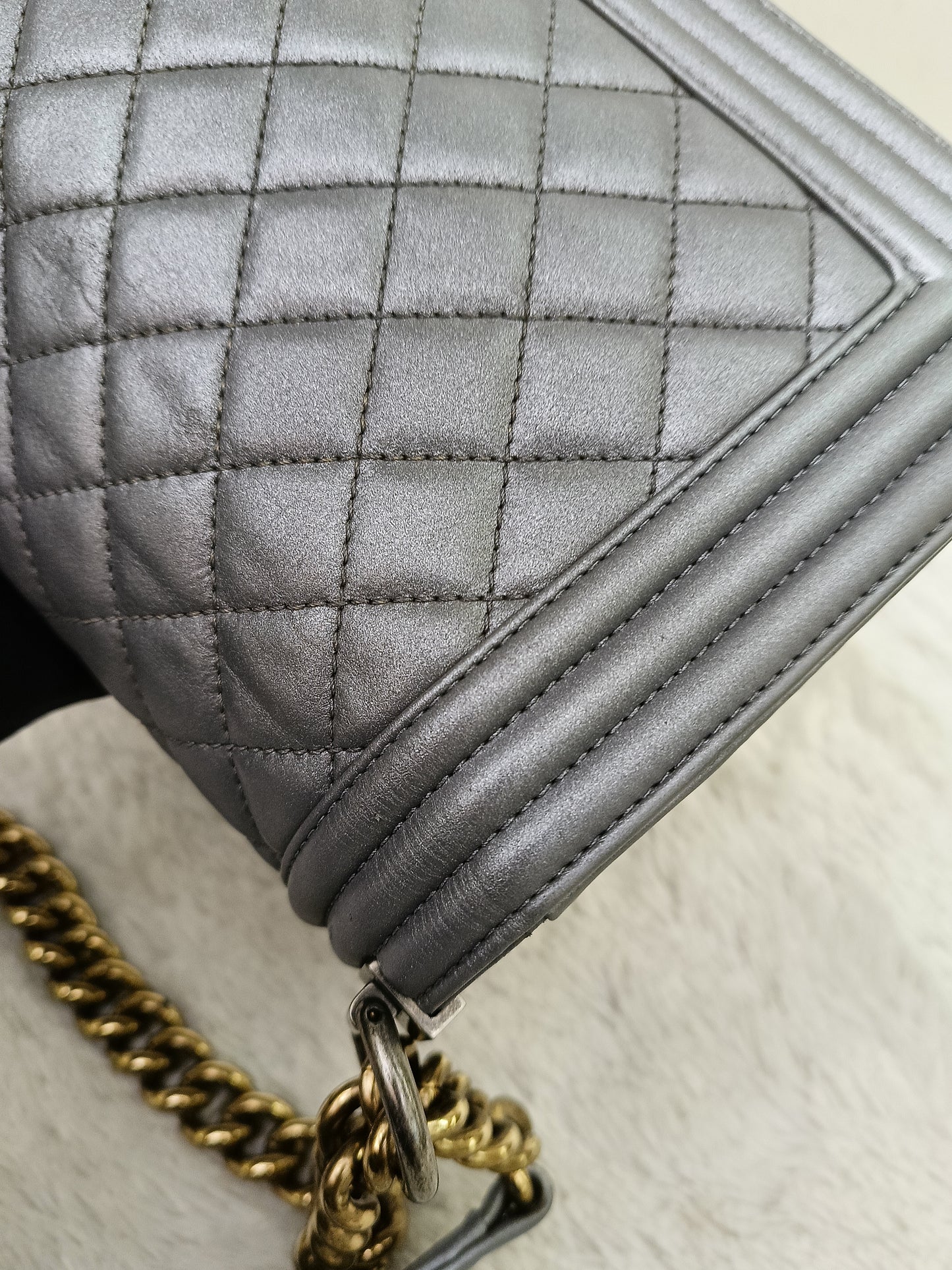 Chanel Boy 25 Calfskin Silver RGHW #19