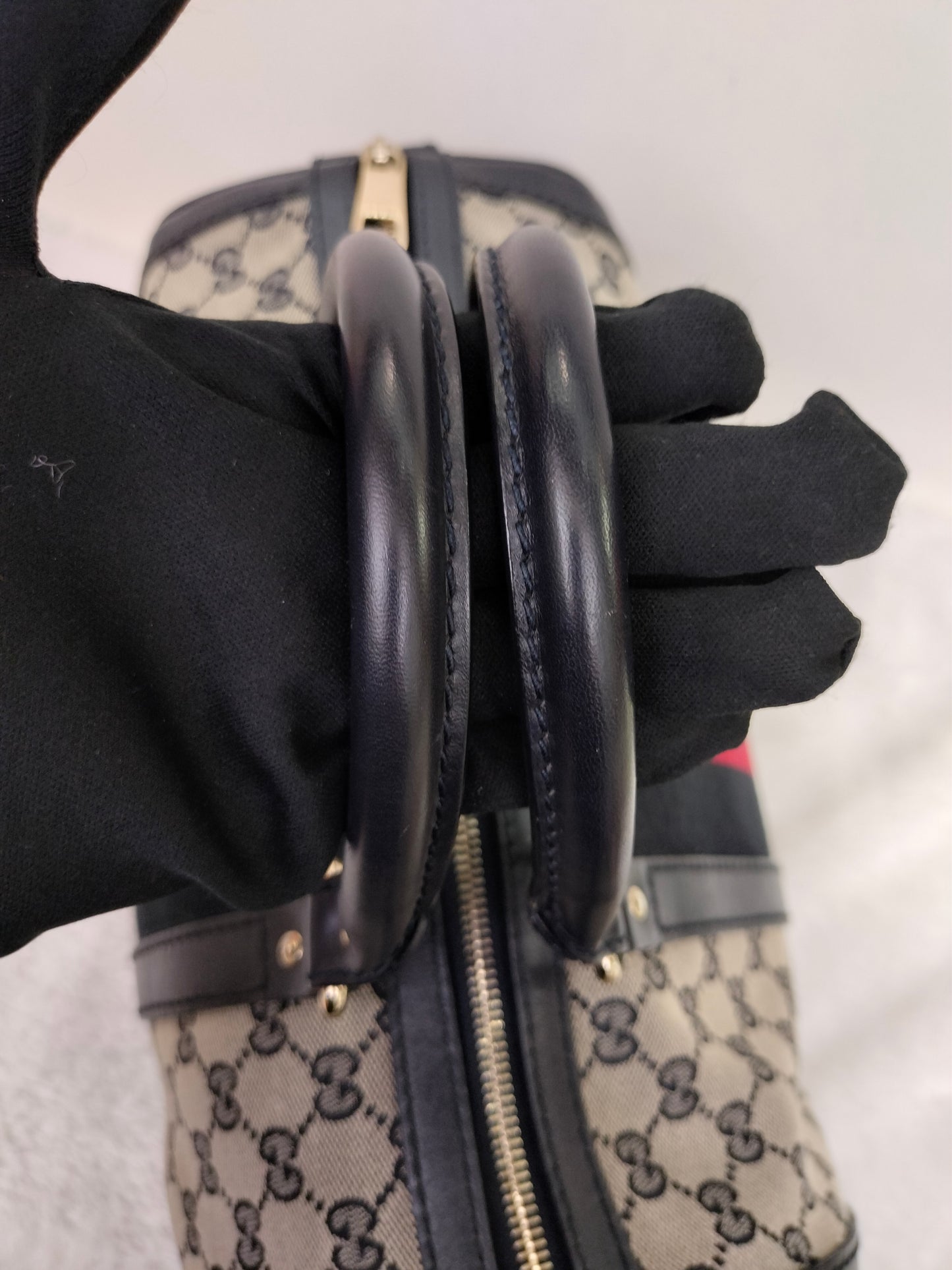 Gucci Boston Canvas Stripe Dark Blue GHW