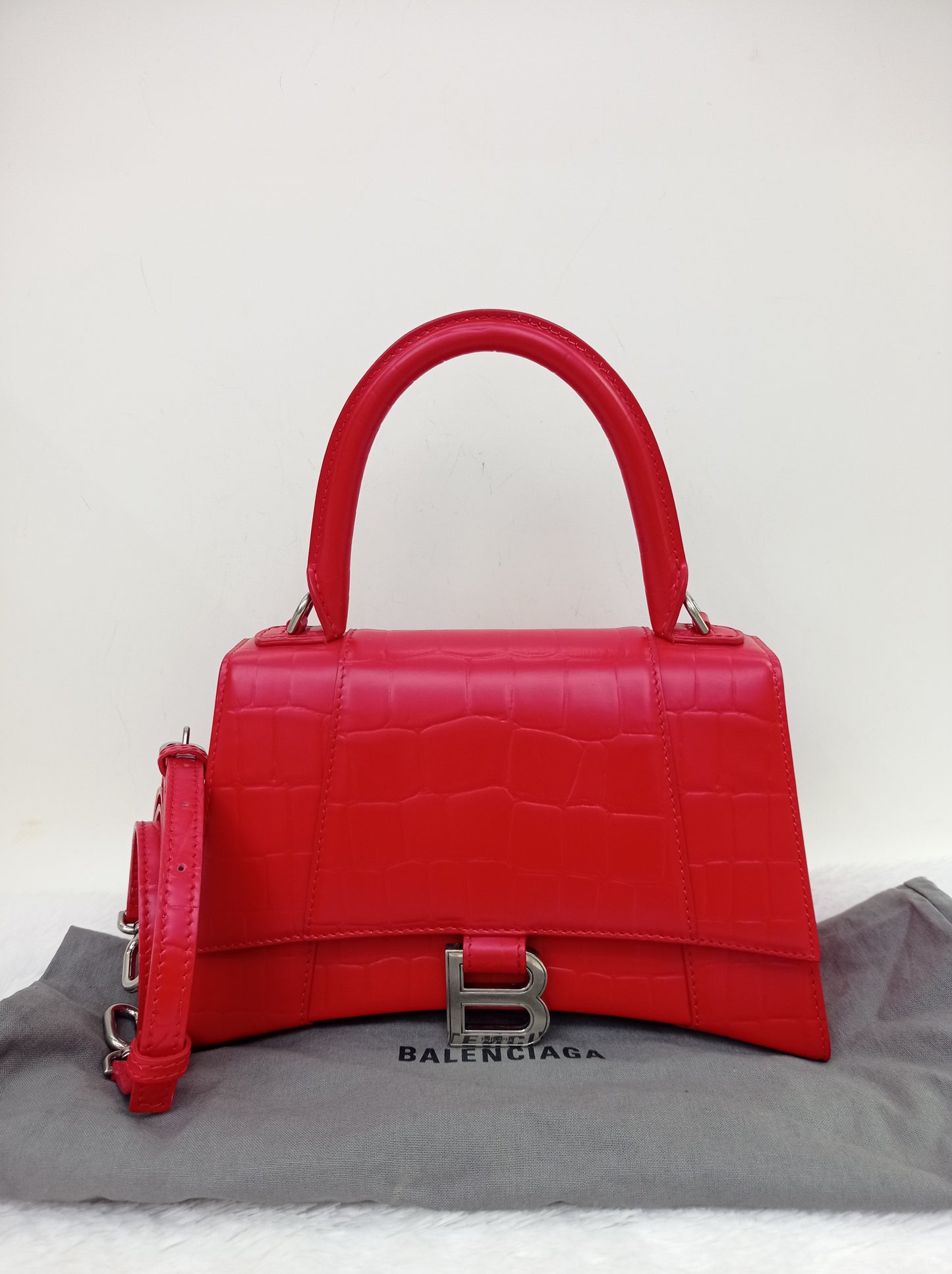Balenciaga Hourglass Small Top Handle Croco Red SHW 2021
