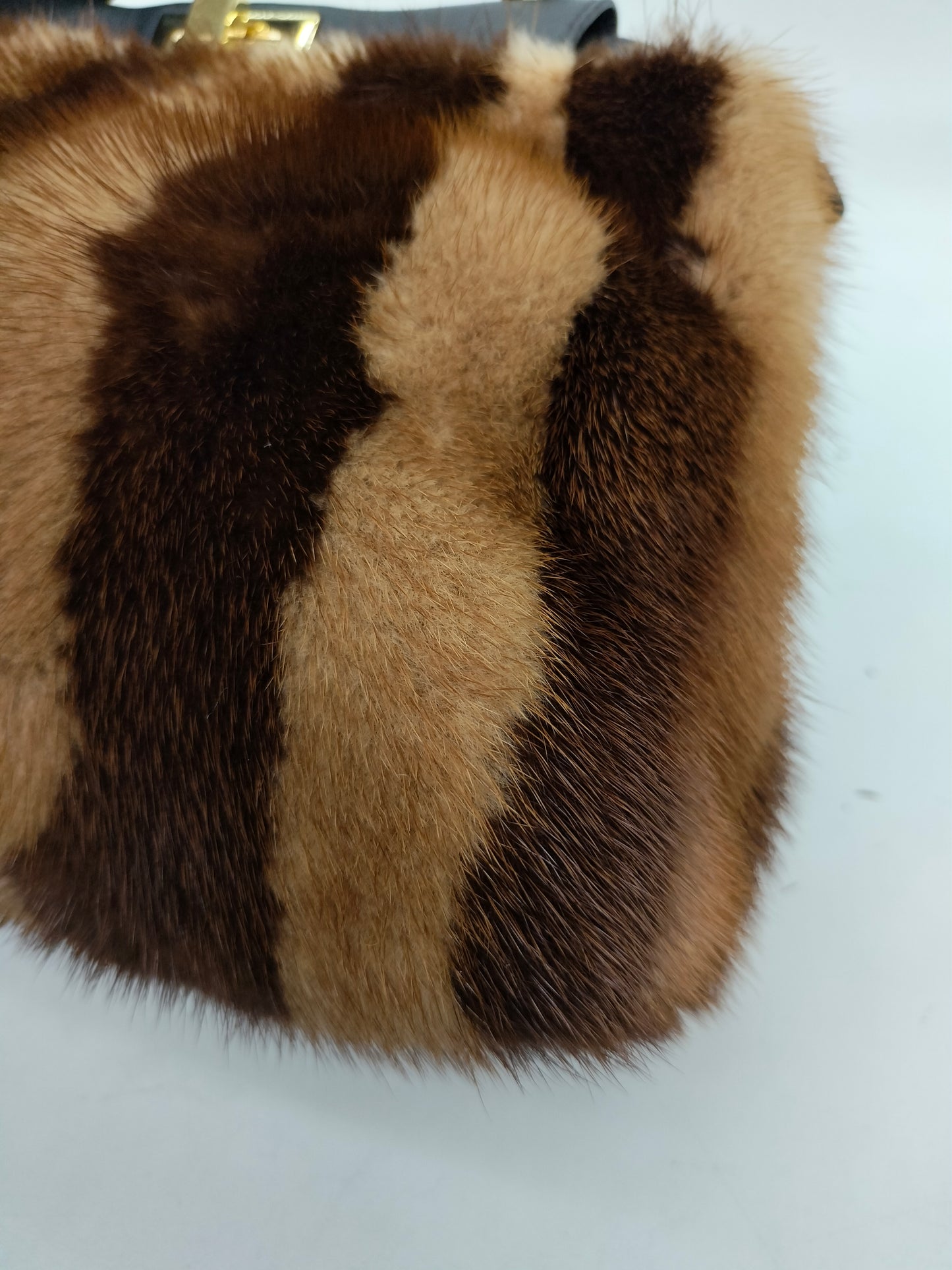 Fendi Peekaboo Mini Fur Black Brown GHW