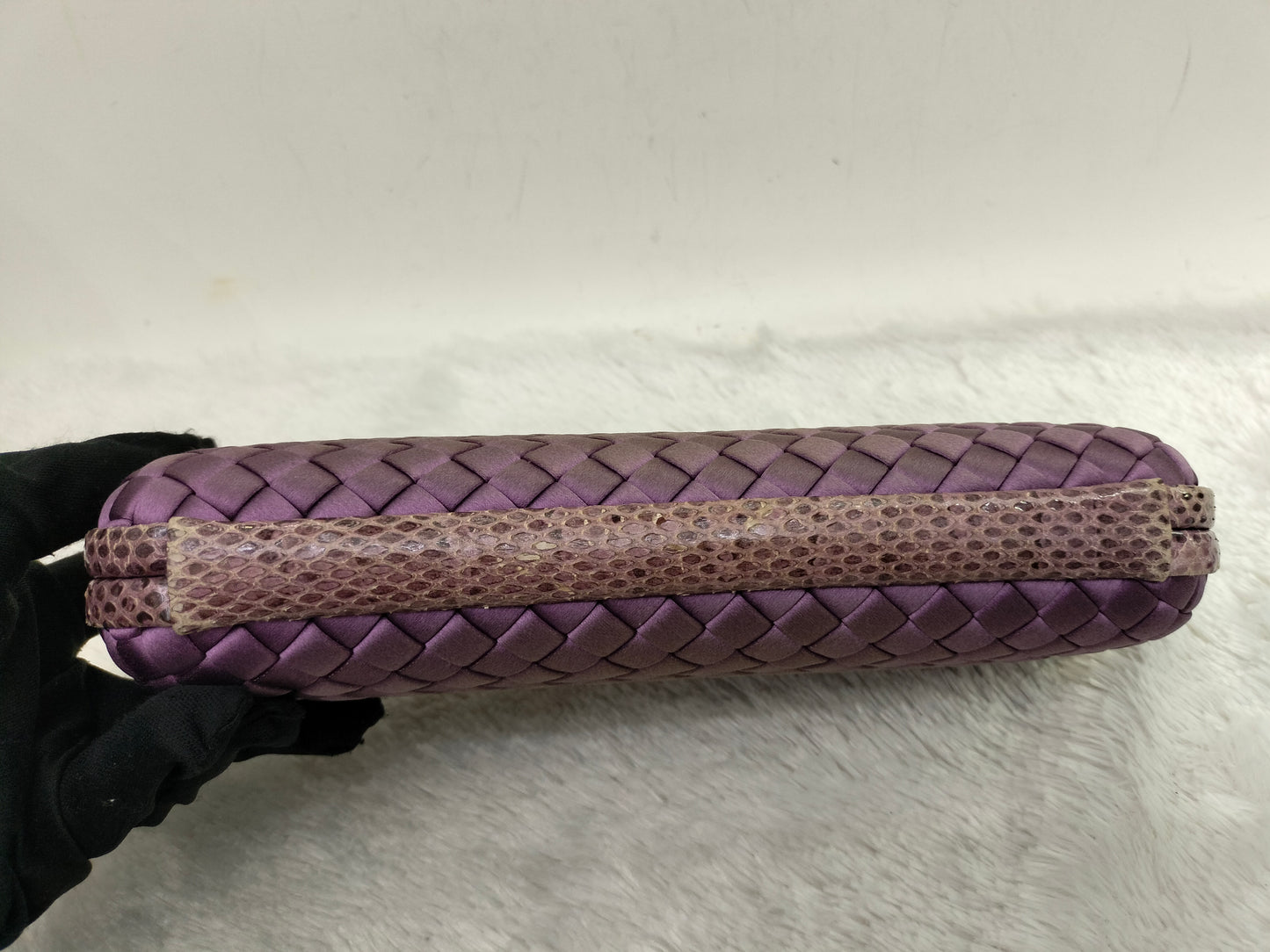 Bottega Veneta Knot Long Clutch Snakeskin Satin Purple
