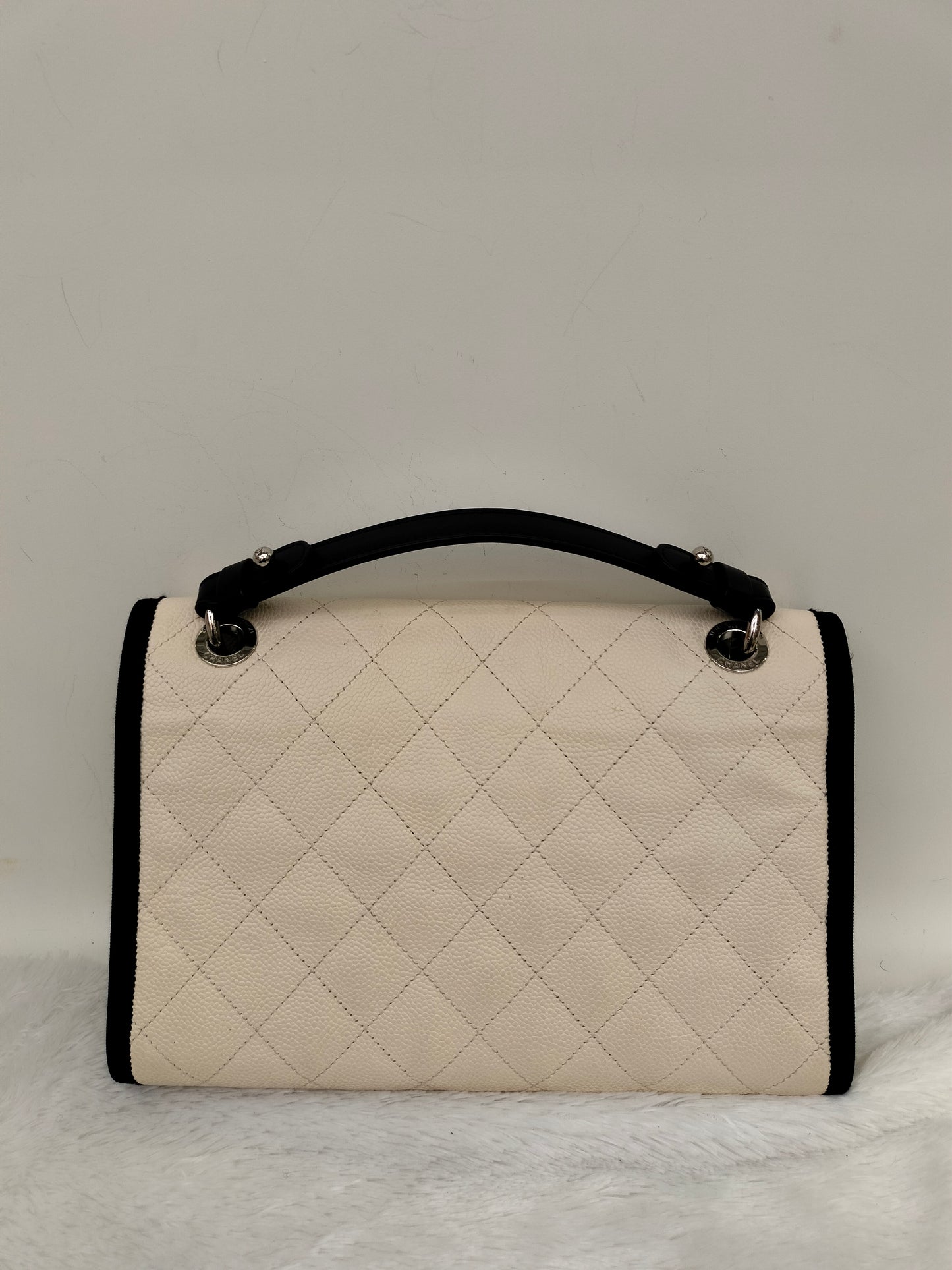 Chanel Flap Caviar White Black SHW #25
