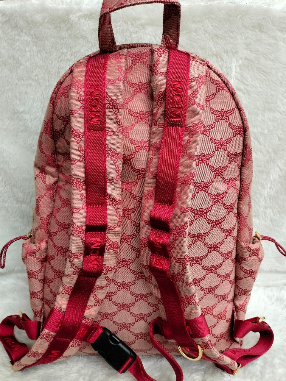 *Neverbeen Used* MCM Himmel Medium Backpack Lauretos Jacquard Red GHW 2024