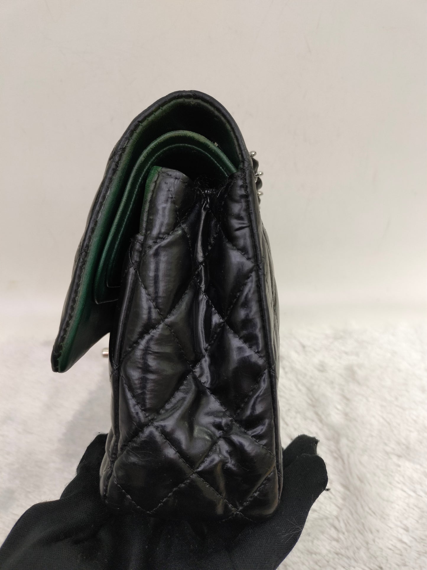 Chanel Medium Patent Black Green SHW DF #15
