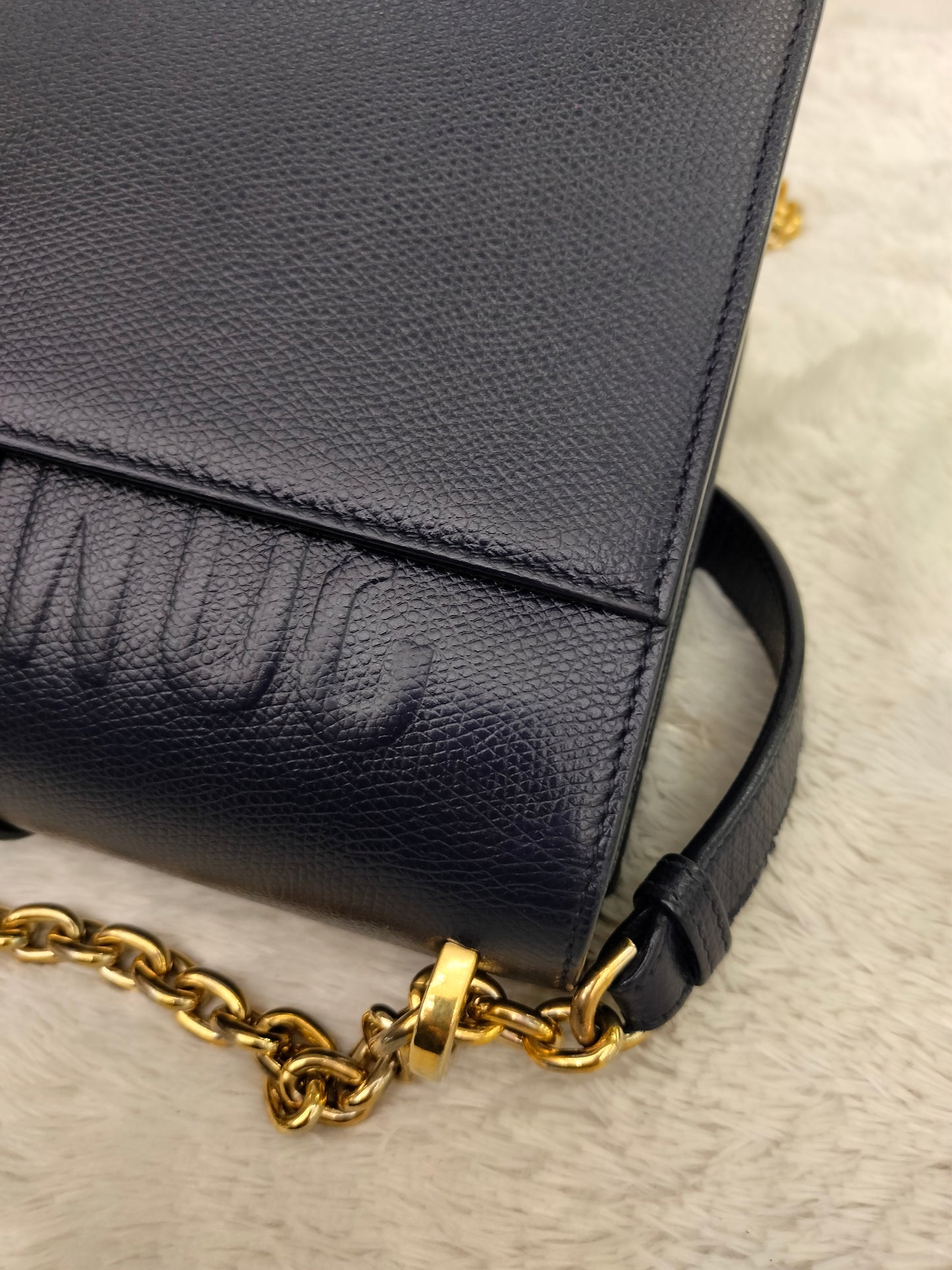 Dior Montaigne East West Grained Navy Blue GHW 2019