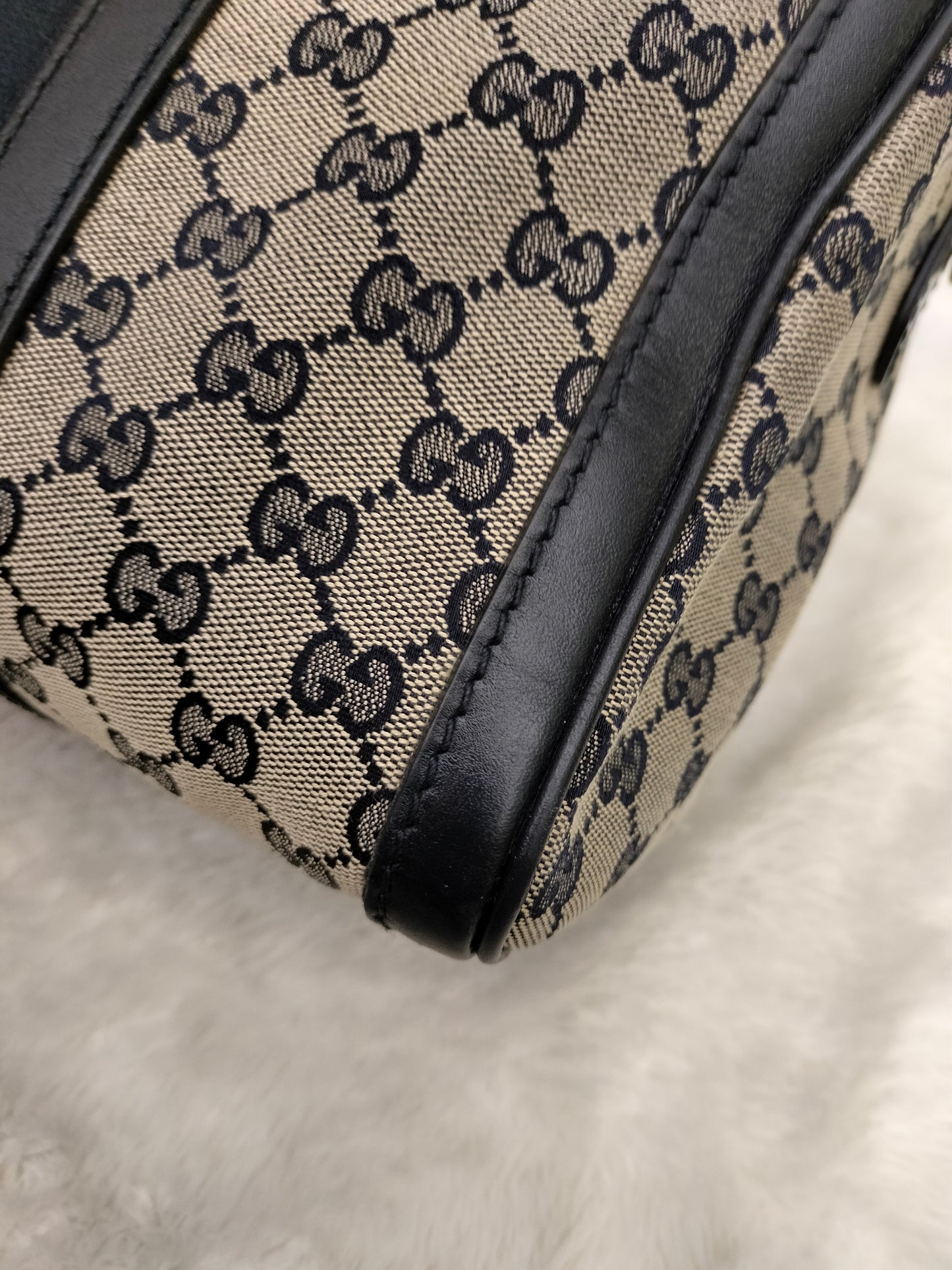 Gucci Boston Canvas Stripe Dark Blue GHW