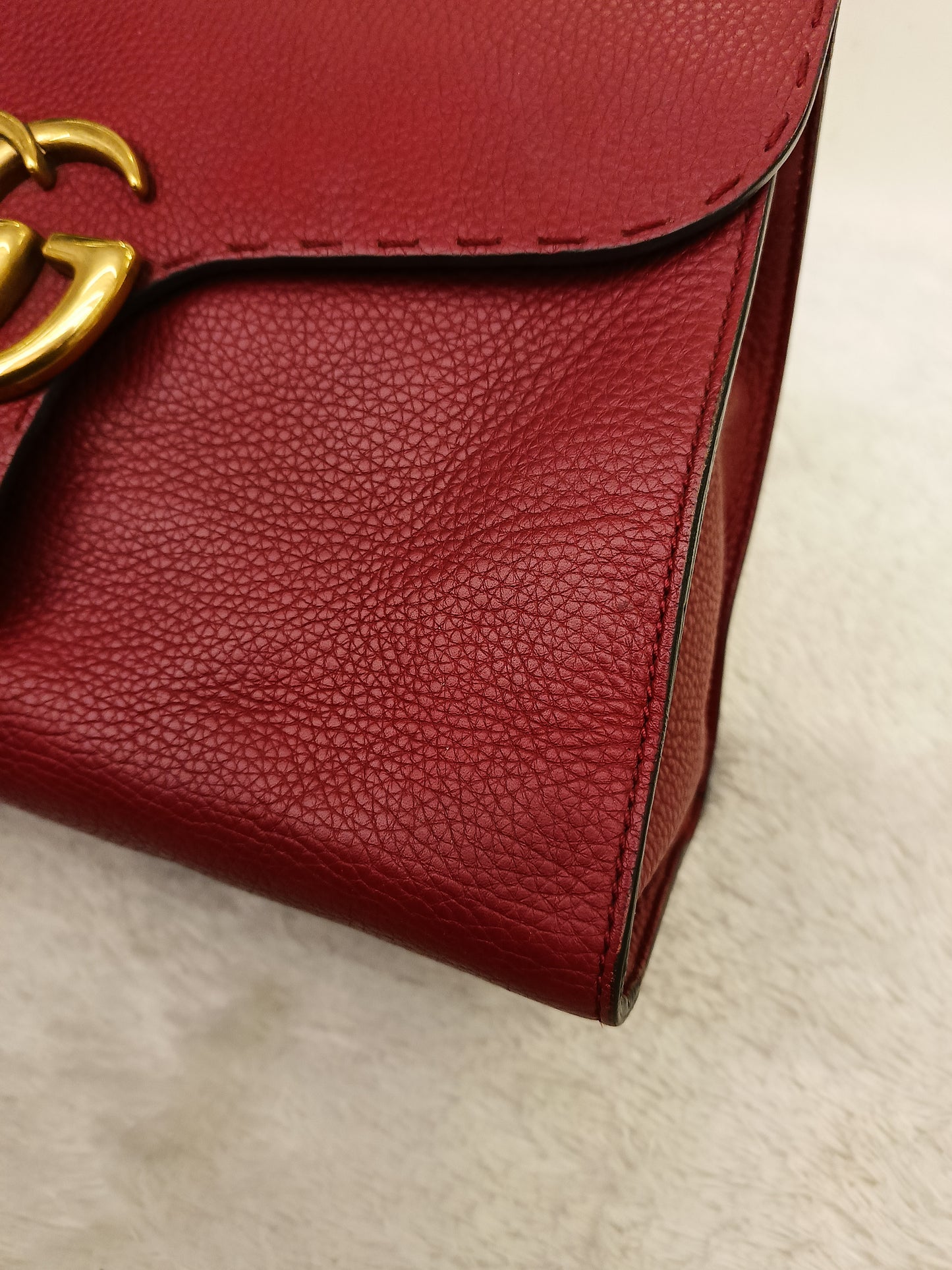 Gucci Top Handle Medium Marmont Grained Red GHW